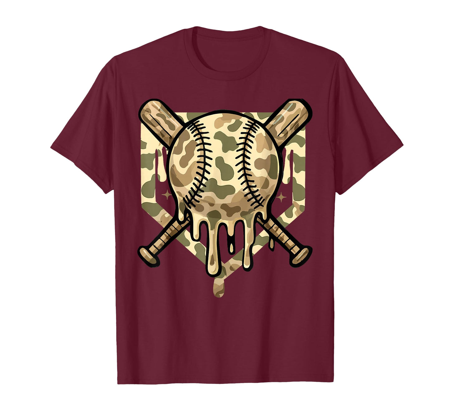 Baseball Drip for Boys Ice Cream Dripping Boys Baseball Camo T-Shirt