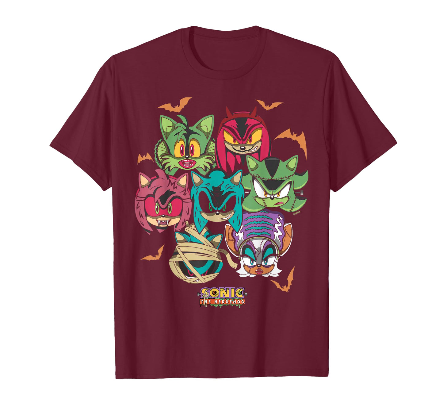 Sonic The Hedgehog Halloween Creepy Monster Faces Group Shot T-Shirt