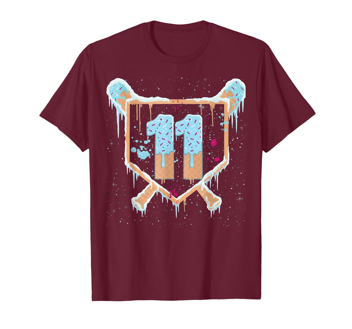 Baseball 11 Year Old Ice Cream Drip 11th Birthday Boys T-Shirt