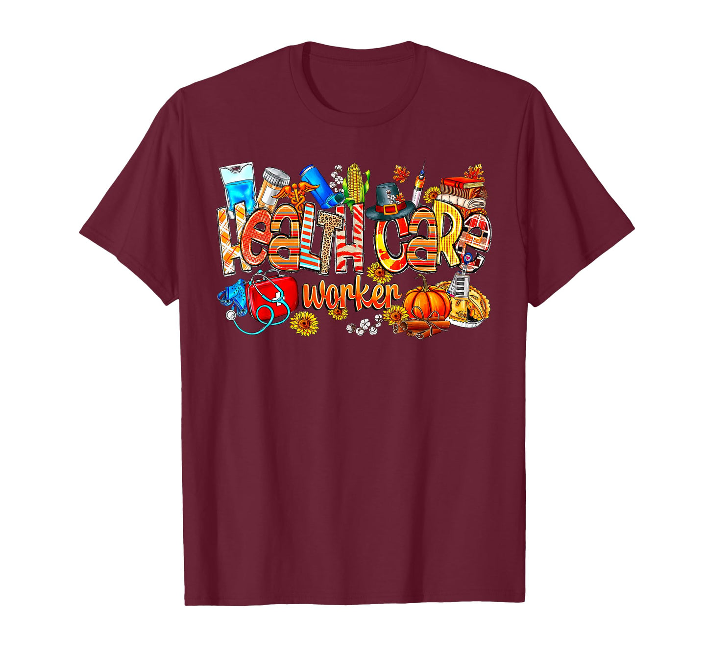 Retro Health Care Worker Fall Pumpkin Sunflower Nurse Autumn T-Shirt