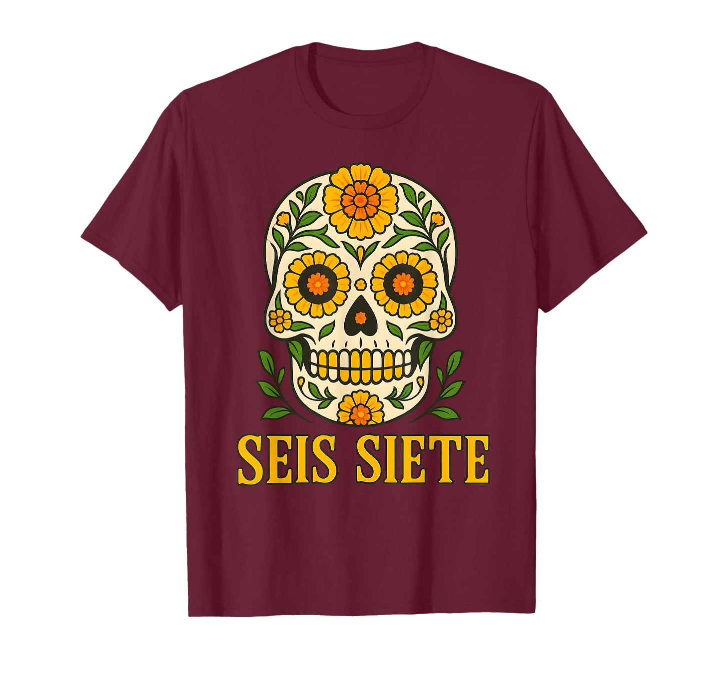 SEIS Siete Mexican Los Muertos Calaveras Sugar Skull 67 Boys T-Shirt