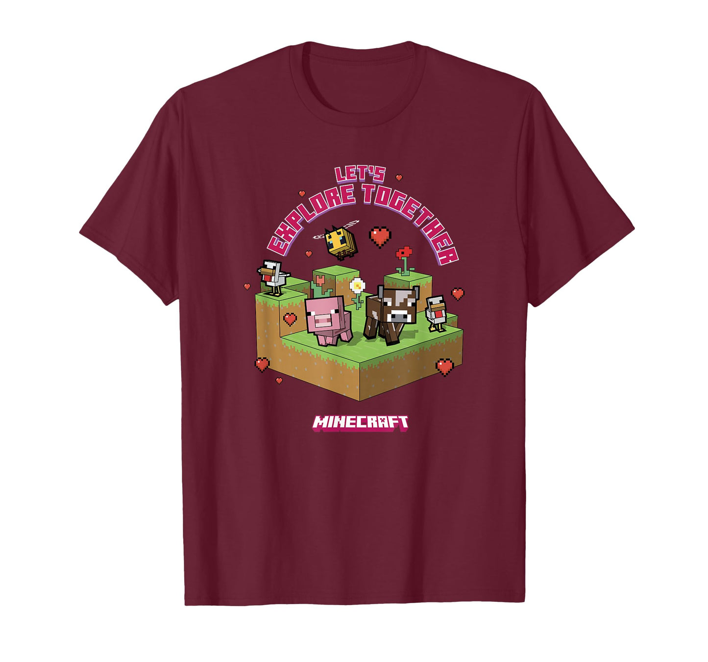 Minecraft Valentine's Day Let's Explore Together Group Shot T-Shirt