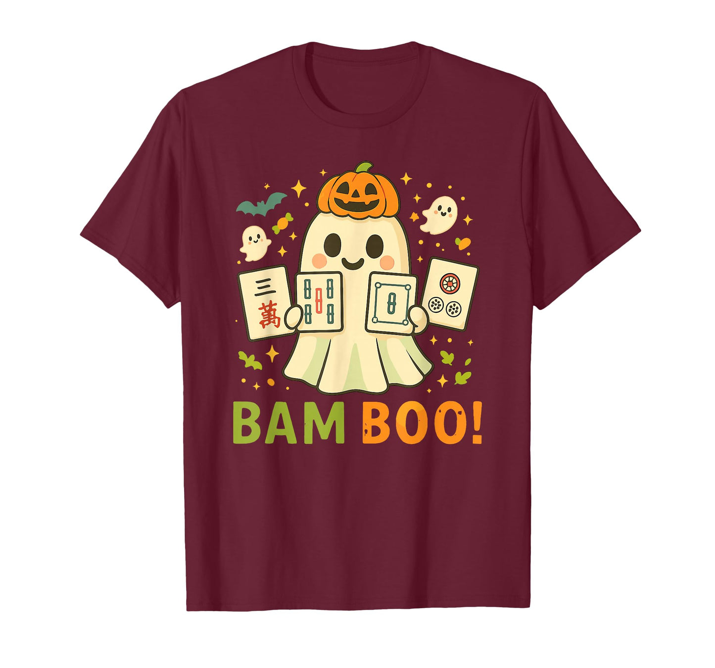 Halloween Ghost Playing Mahjong Spooky Boo Funny Costume T-Shirt