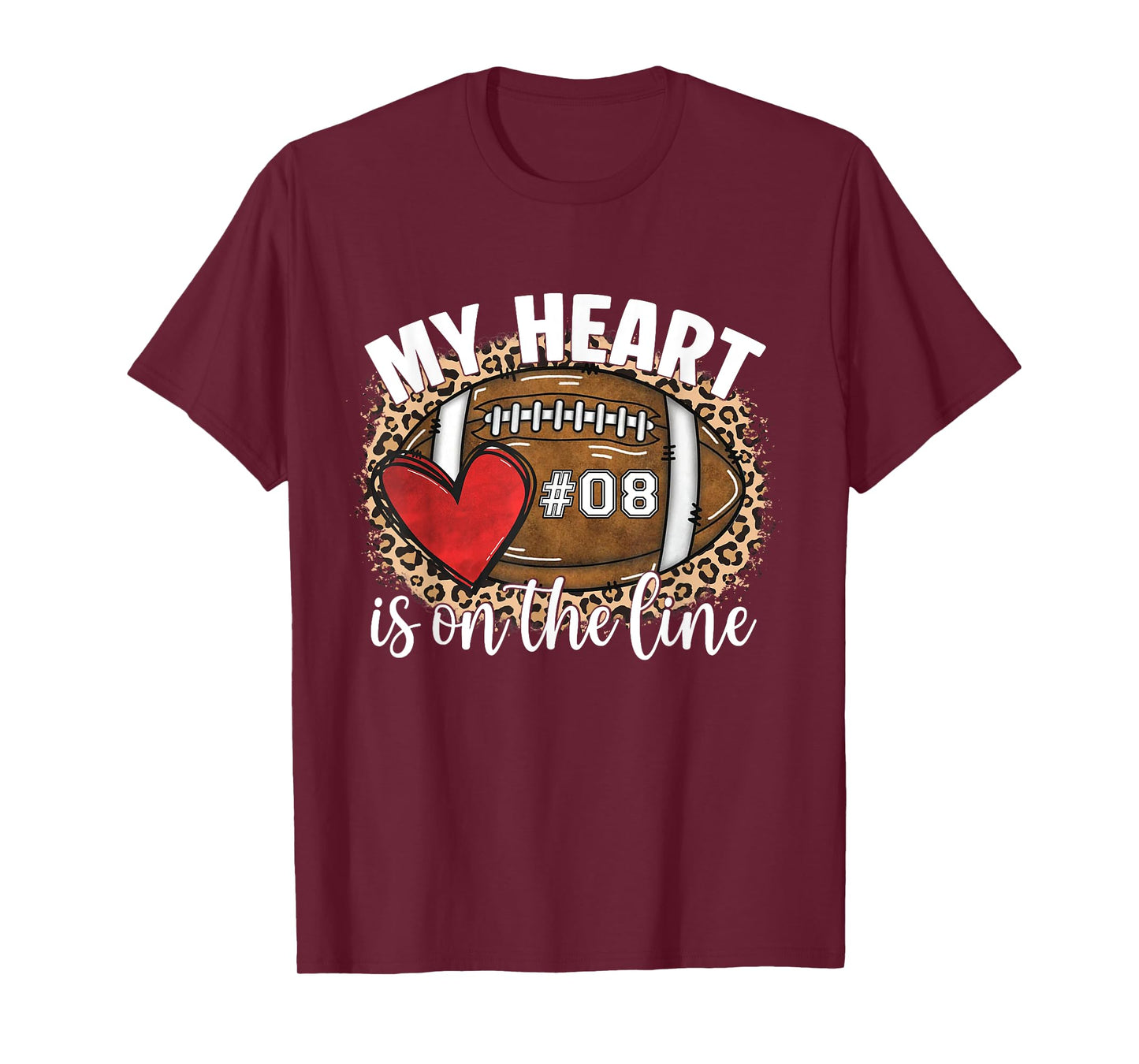 My Heart is On The Line Jersey Number 08 Football Game Day T-Shirt