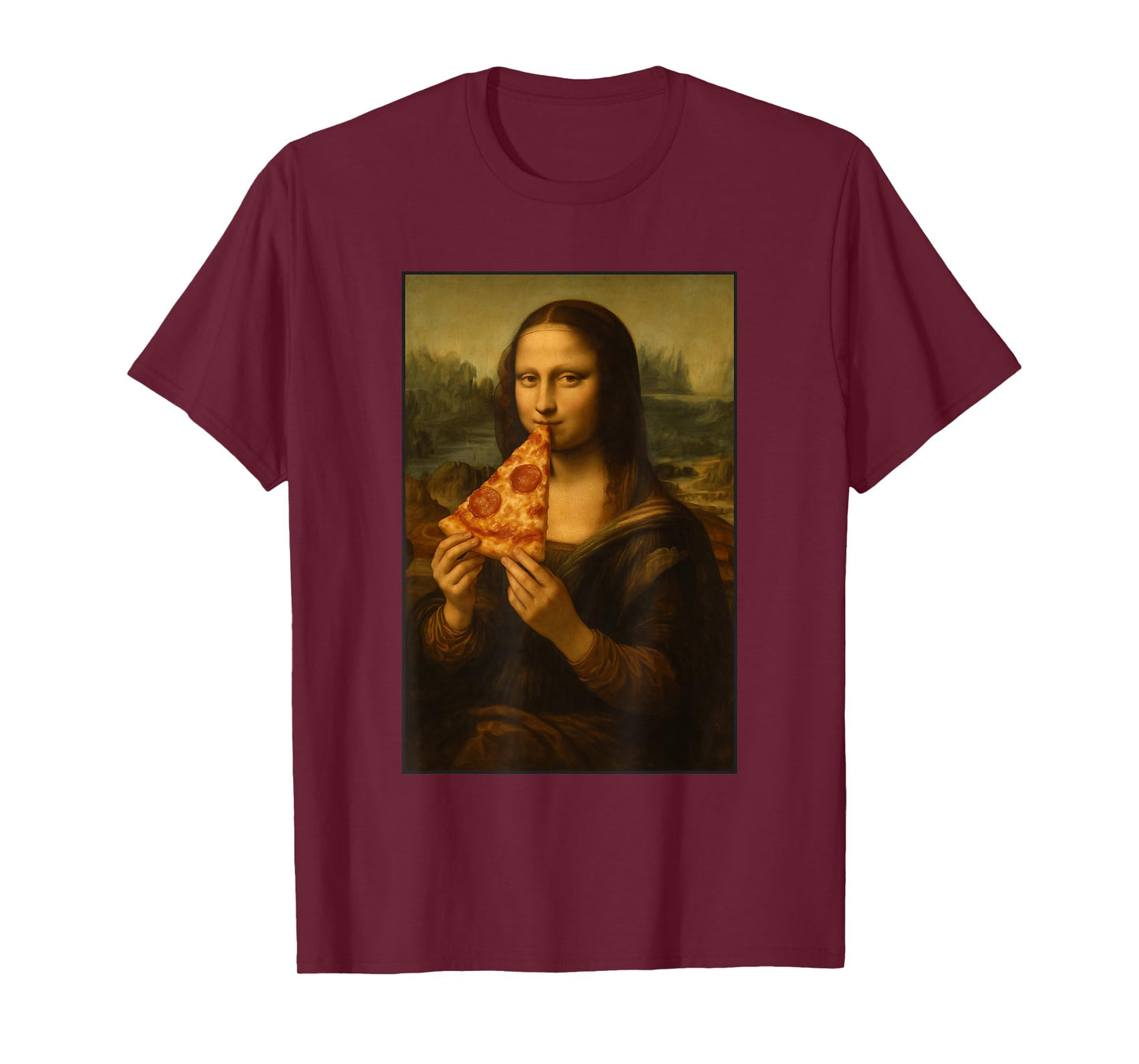 Mona Lisa Eating Pizza Funny Classic Art Pizza Foodie Mashup T-Shirt