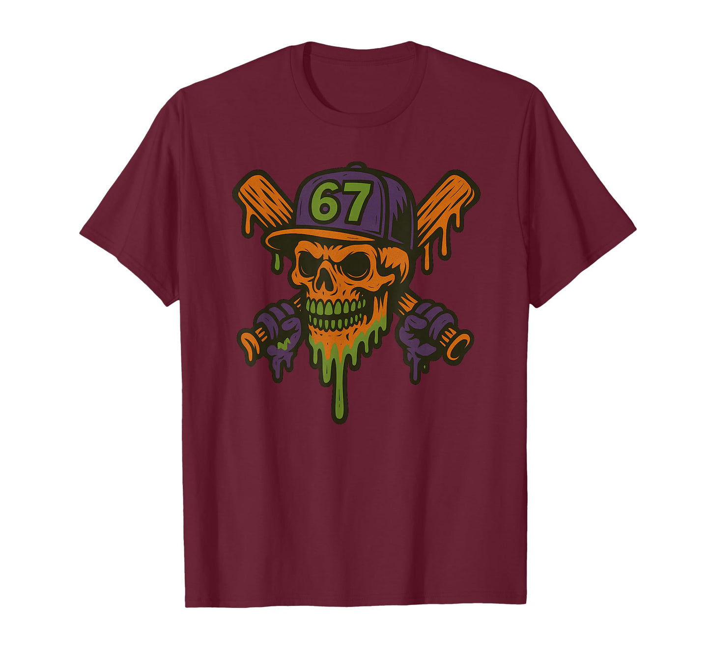 Six Seven 6 7 Baseball Skull Drip Halloween Horror Sports T-Shirt