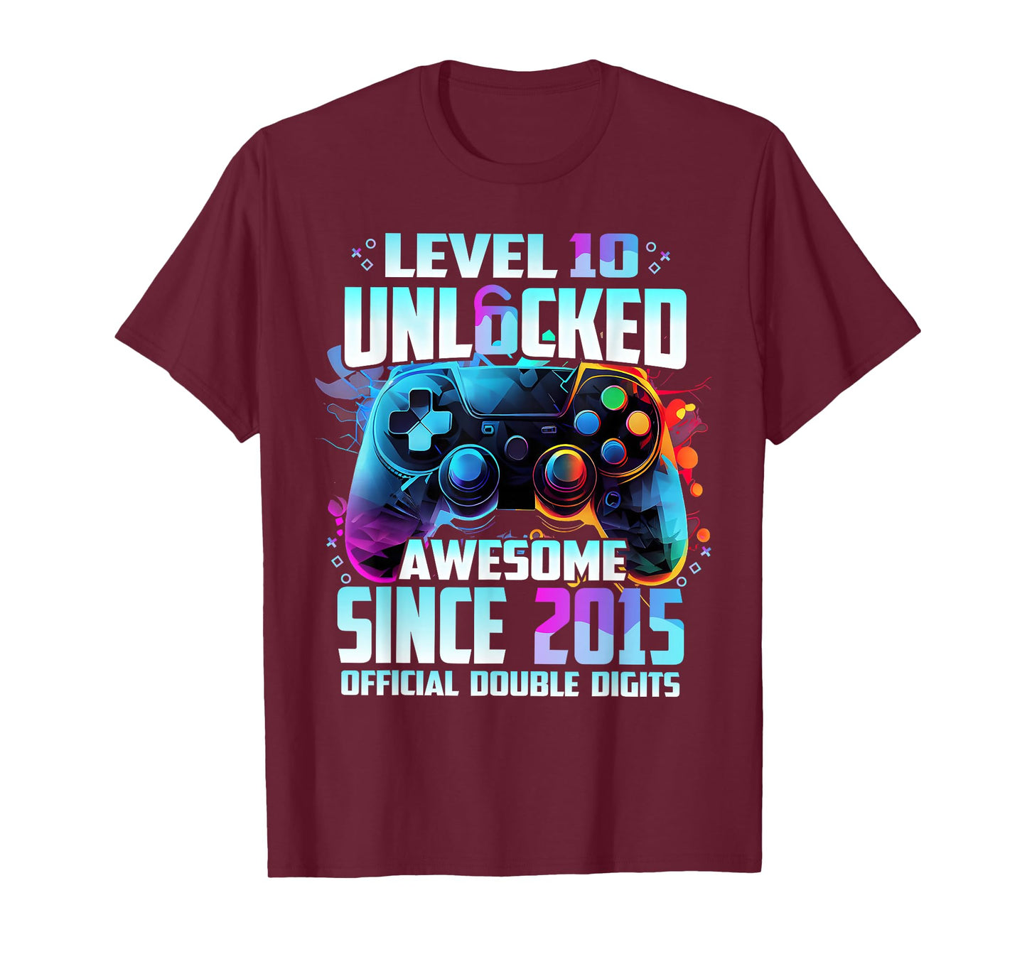Level 10 Unlocked Awesome Since 2015 10th Birthday Gaming T-Shirt