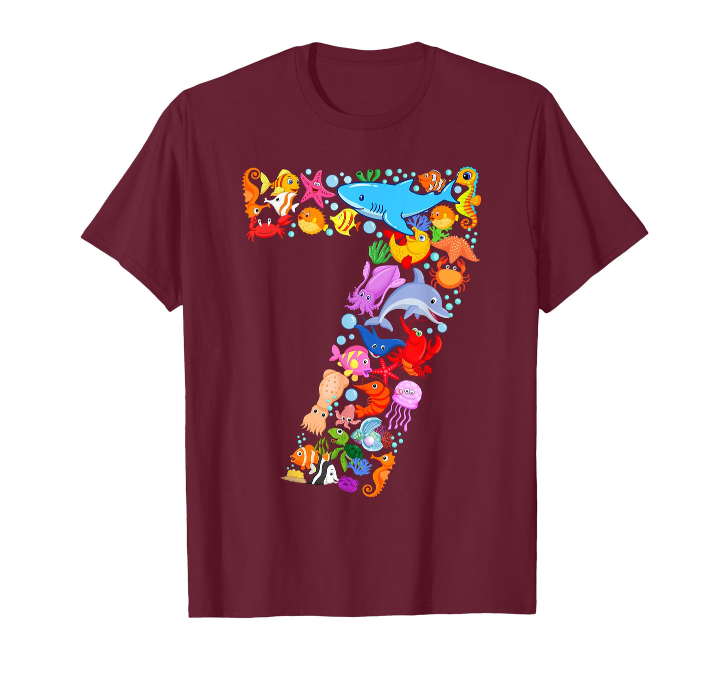 Under Sea 7 Seven Year Kids 7th Birthday Party Ocean Animals T-Shirt