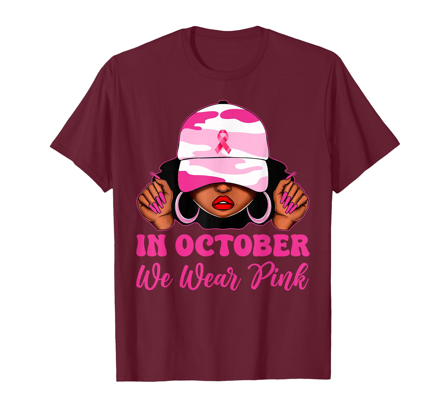 in October We Wear Pink Black Women Camo Breast Cancer T-Shirt