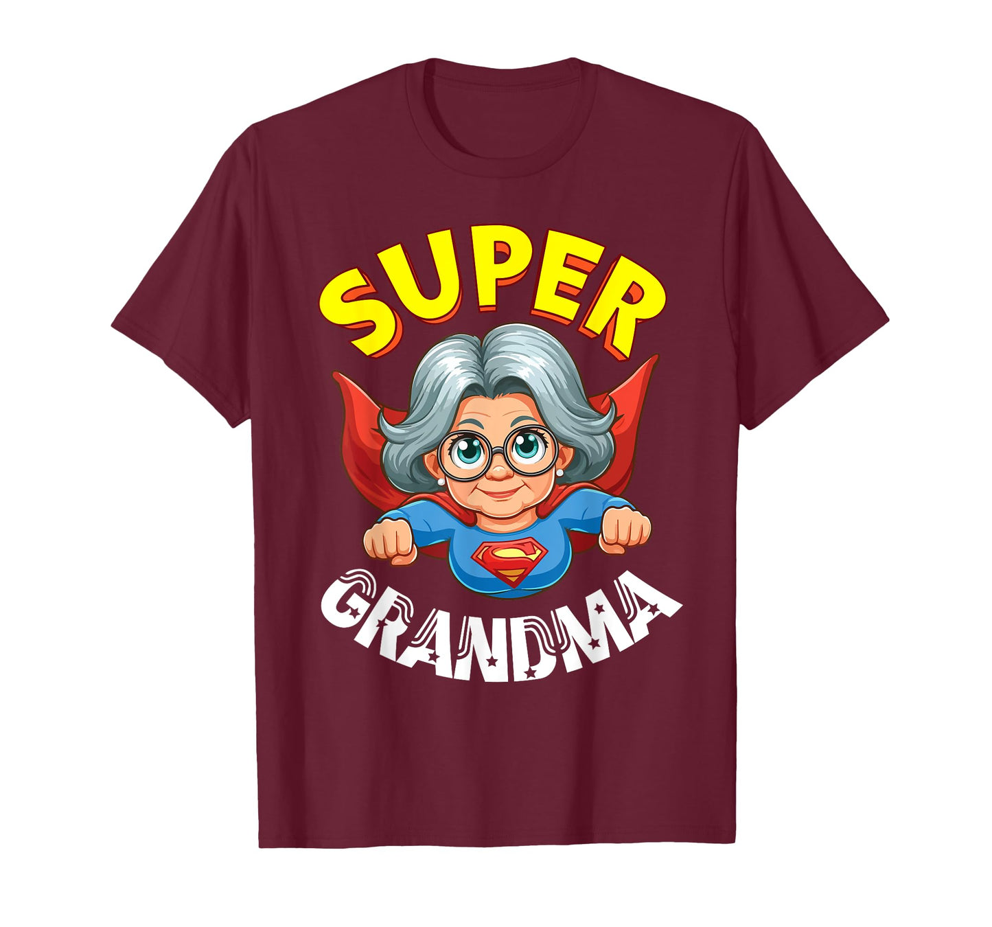 Super Grandma Hero Cape Flying Cartoon Funny Grandmother T-Shirt