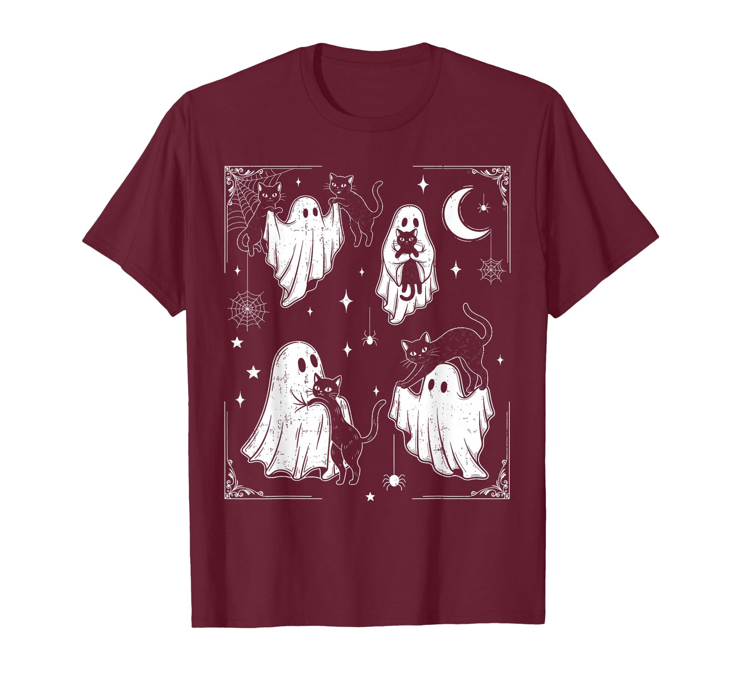 Cute Ghost Holding Cat Funny Halloween Men Women Kids T-Shirt