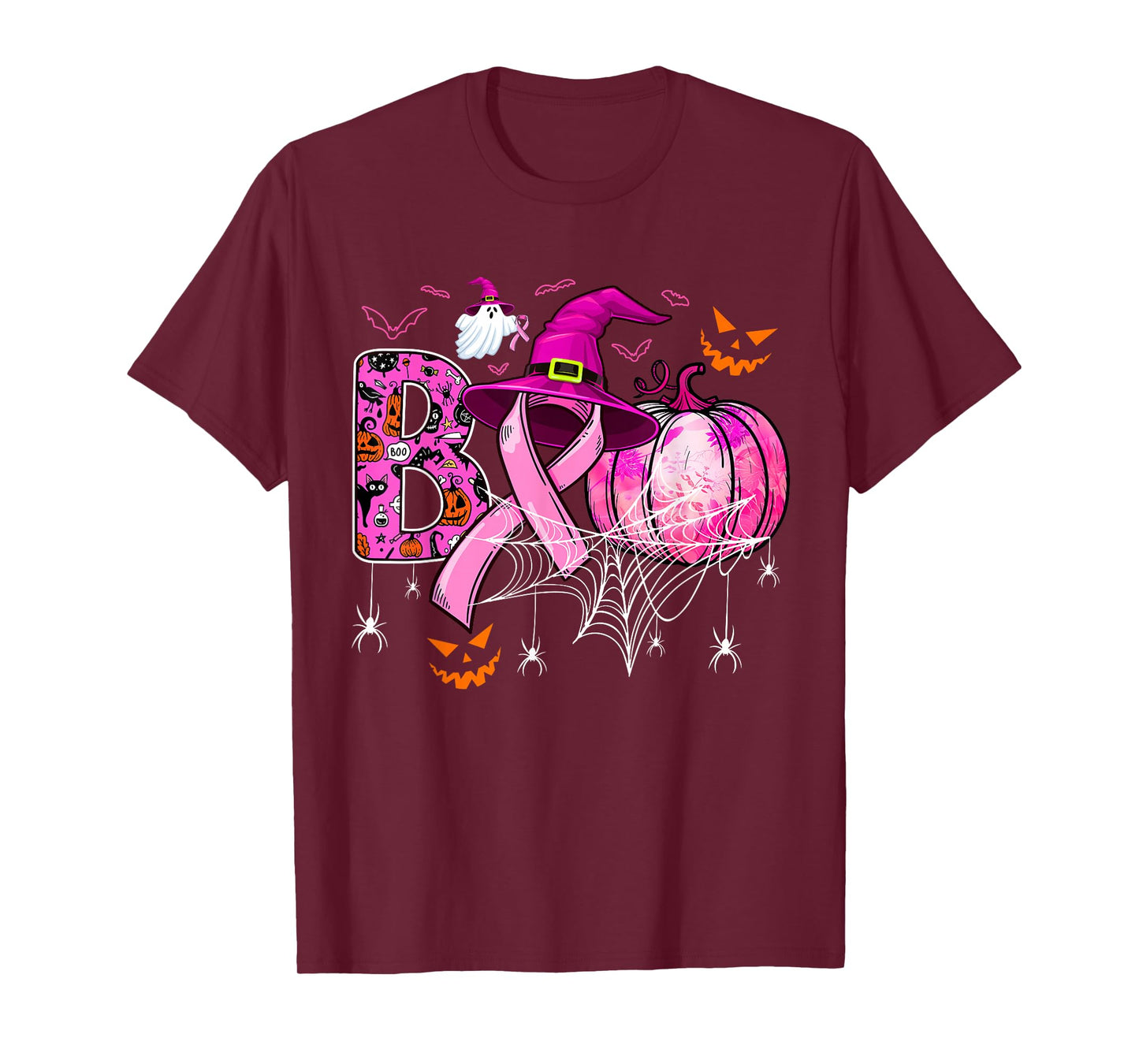 Boo Halloween Pumpkin Pink Ribbon Witch Breast Cancer T-Shirt
