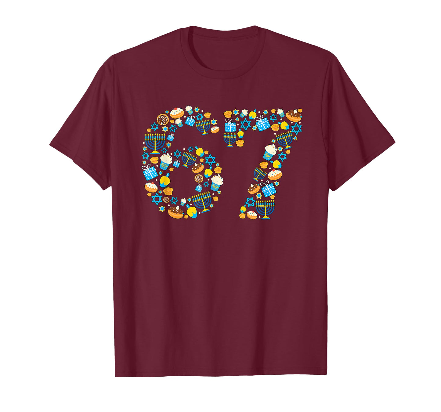 Hanukkah Menorah Dreidel 67 Festive Chanukah Six Seven Meme T-Shirt