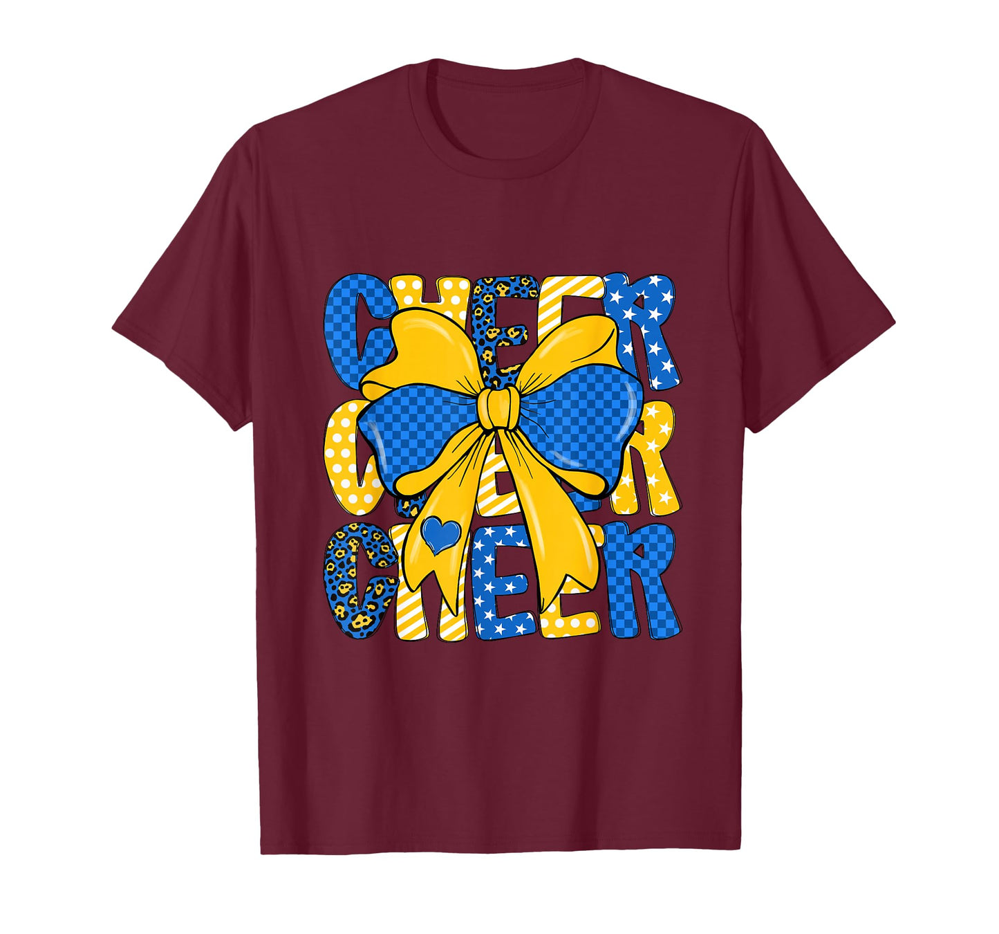 Cheer Bow Blue Yellow Leopard Cheerleader Funny Football T-Shirt