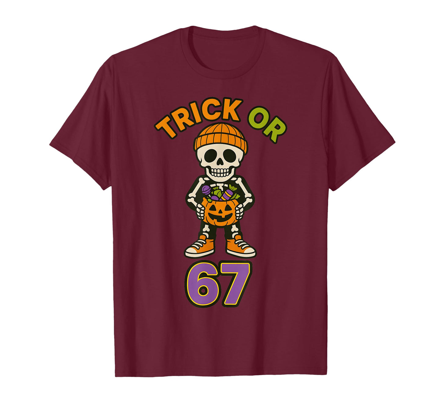 Funny 67 Halloween Trick Or Treat Skeleton Boys Six Seven T-Shirt