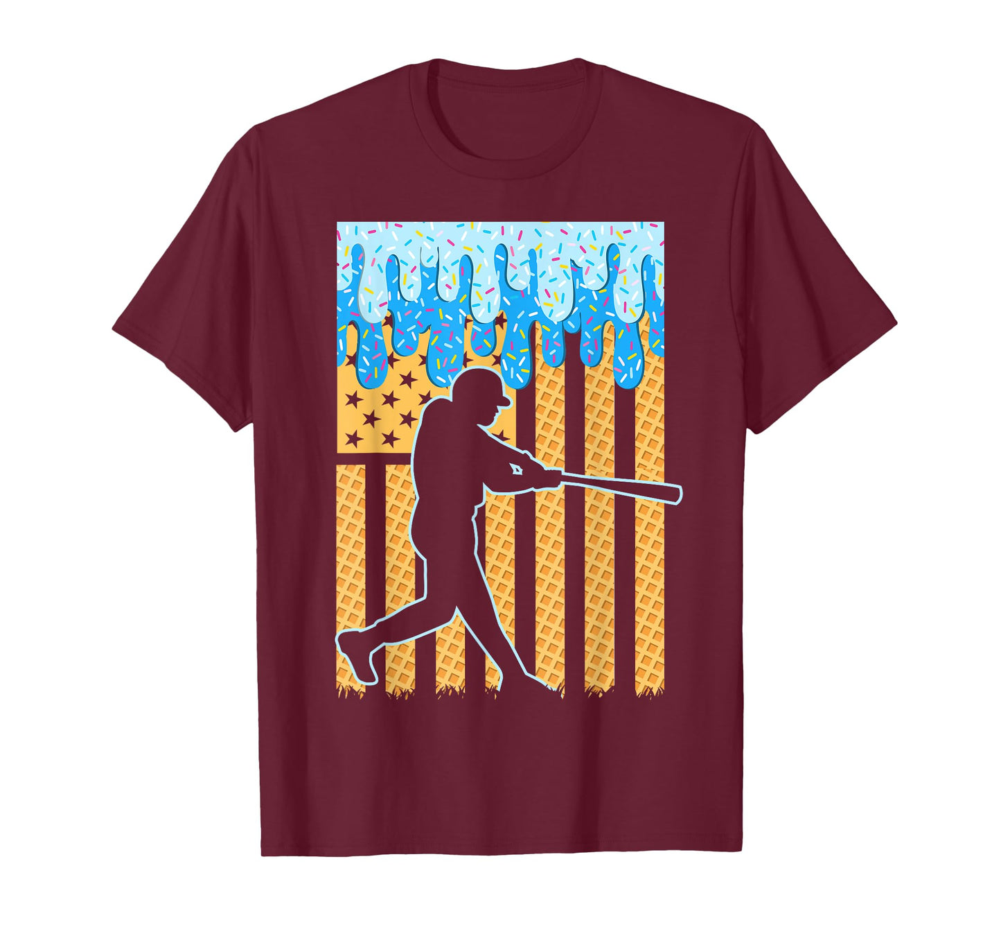 Baseball Drip Bat Boys Ice Cream American Flag 4th Of July T-Shirt