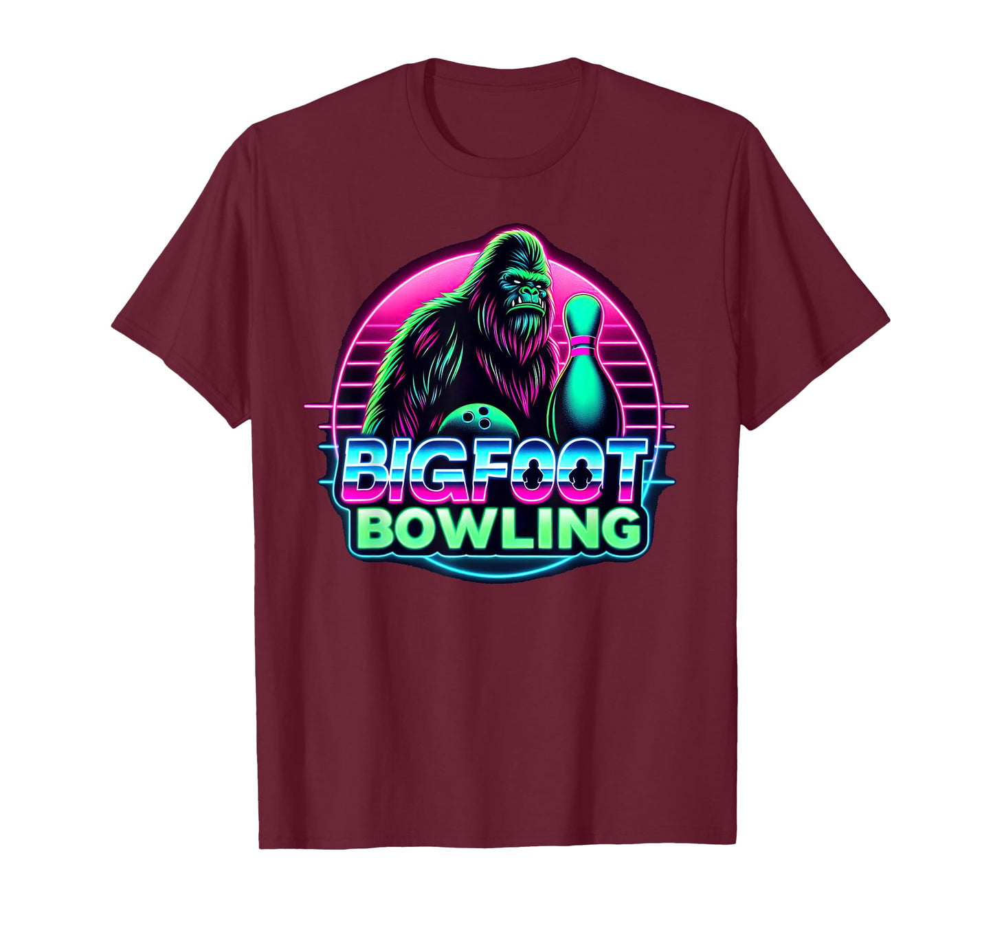 Bigfoot Bowling Funny Sasquatch Bowler Alley Pin Graphic T-Shirt