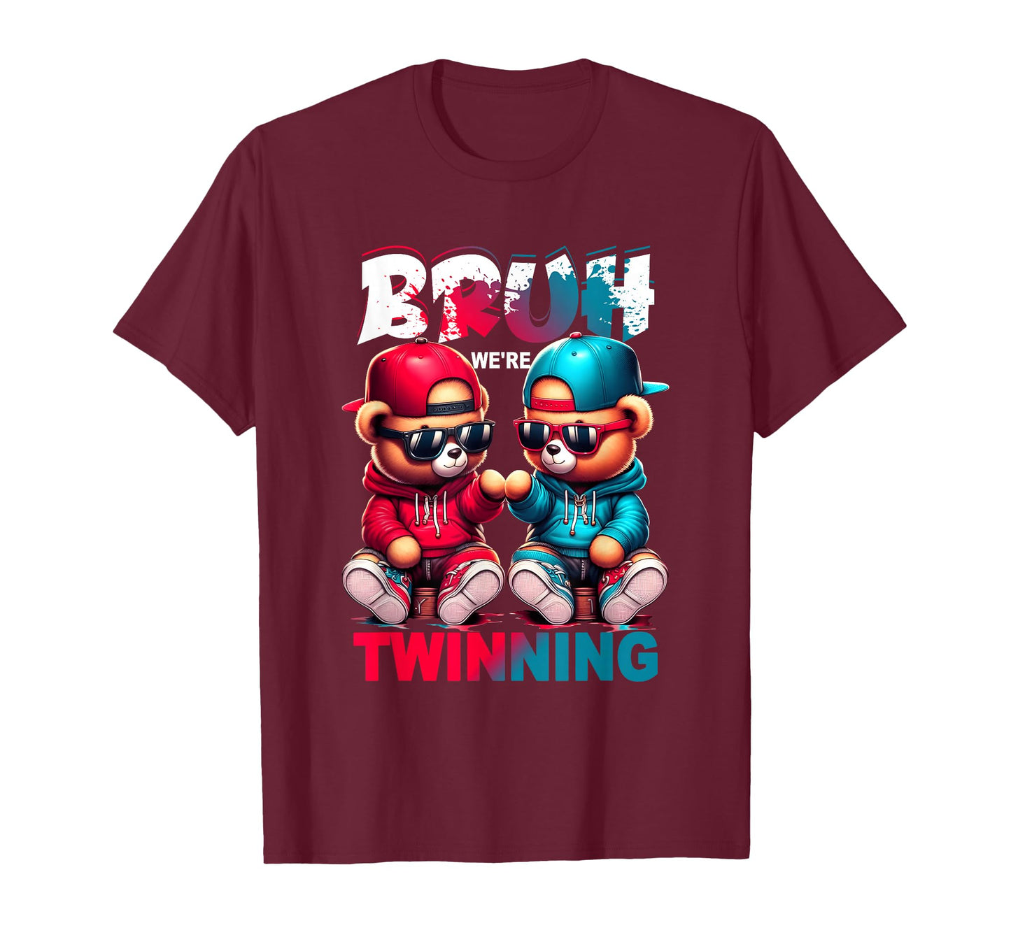 Bruh We're Twinning Boys Twin Day Spirit Week Teddy Bear Kid T-Shirt