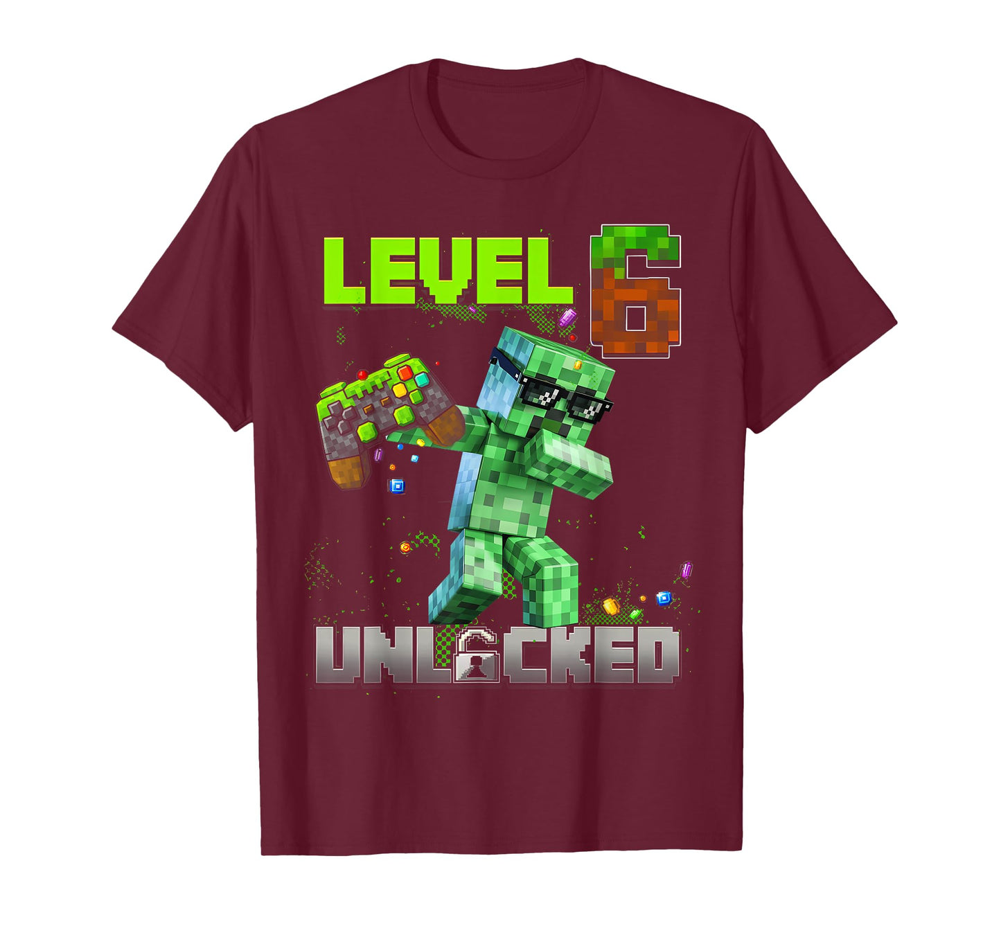 Level 6 Unlocked Funy Birthday Boy Pixel Gamer 6th Birthday T-Shirt