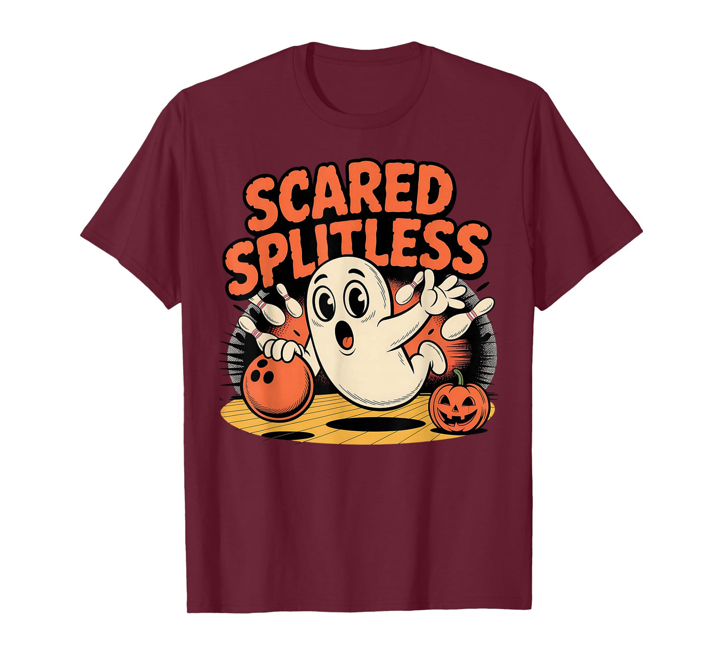Scared Splitless Ghost Bowling Halloween Fun Design T-Shirt