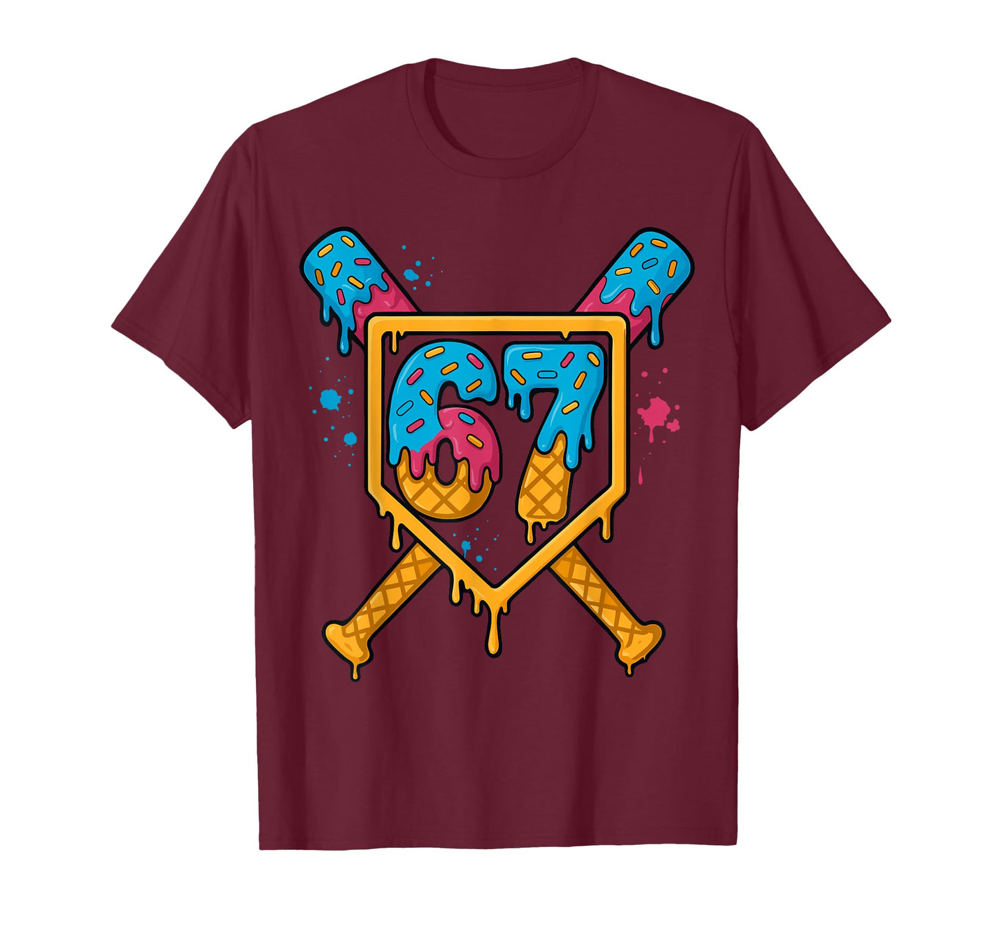 HUGvyn 67 Baseball Ice Cream Drip Six Seven Genz Alpha Slang T-Shirt