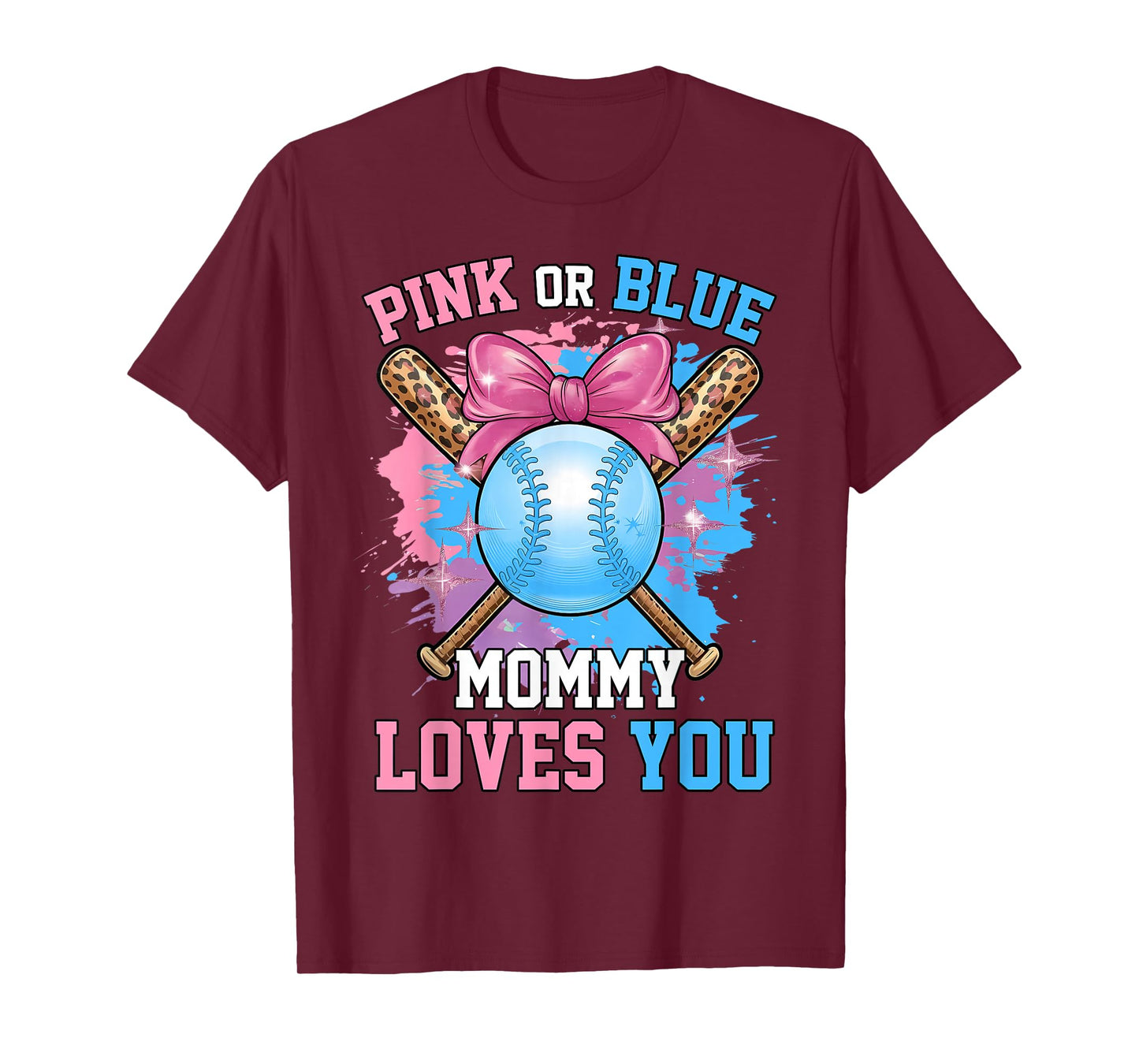 Pink Or Blue Mommy Loves You Baseball Coquette Design T-Shirt