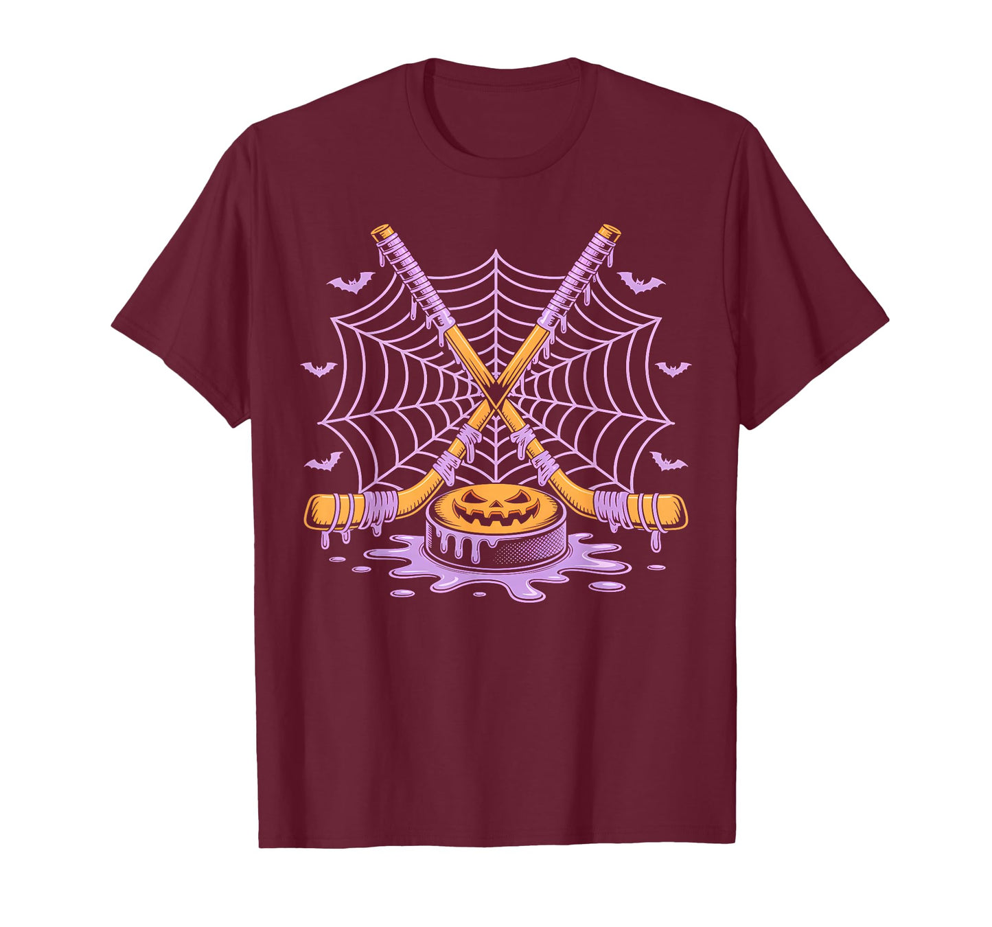 Pumpkin Hockey Halloween Ice Cream Drip Hockey Bat Funny T-Shirt