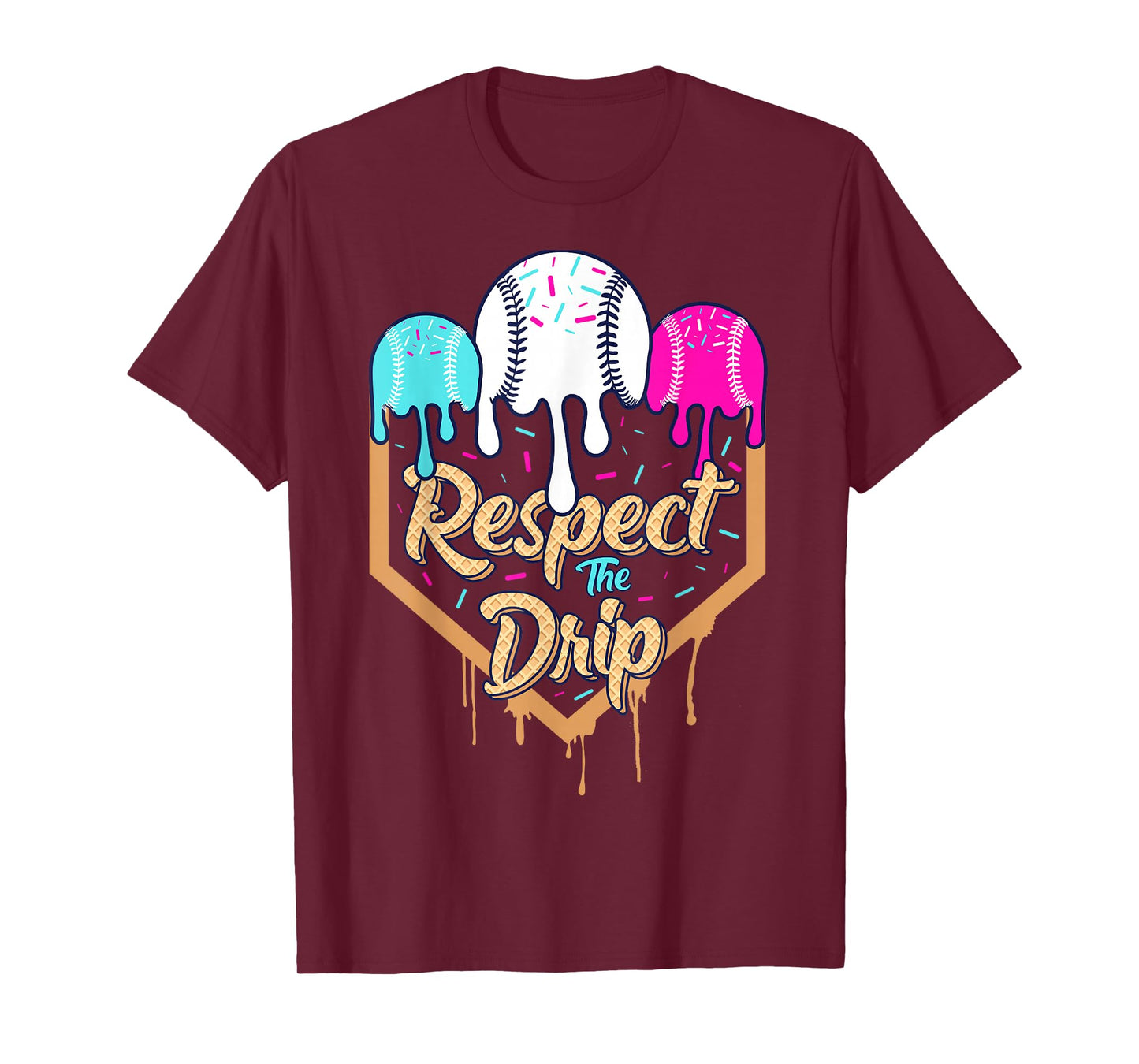 Baseball Drip Boys Ice Cream Waffle Home Plate Respect Drip T-Shirt