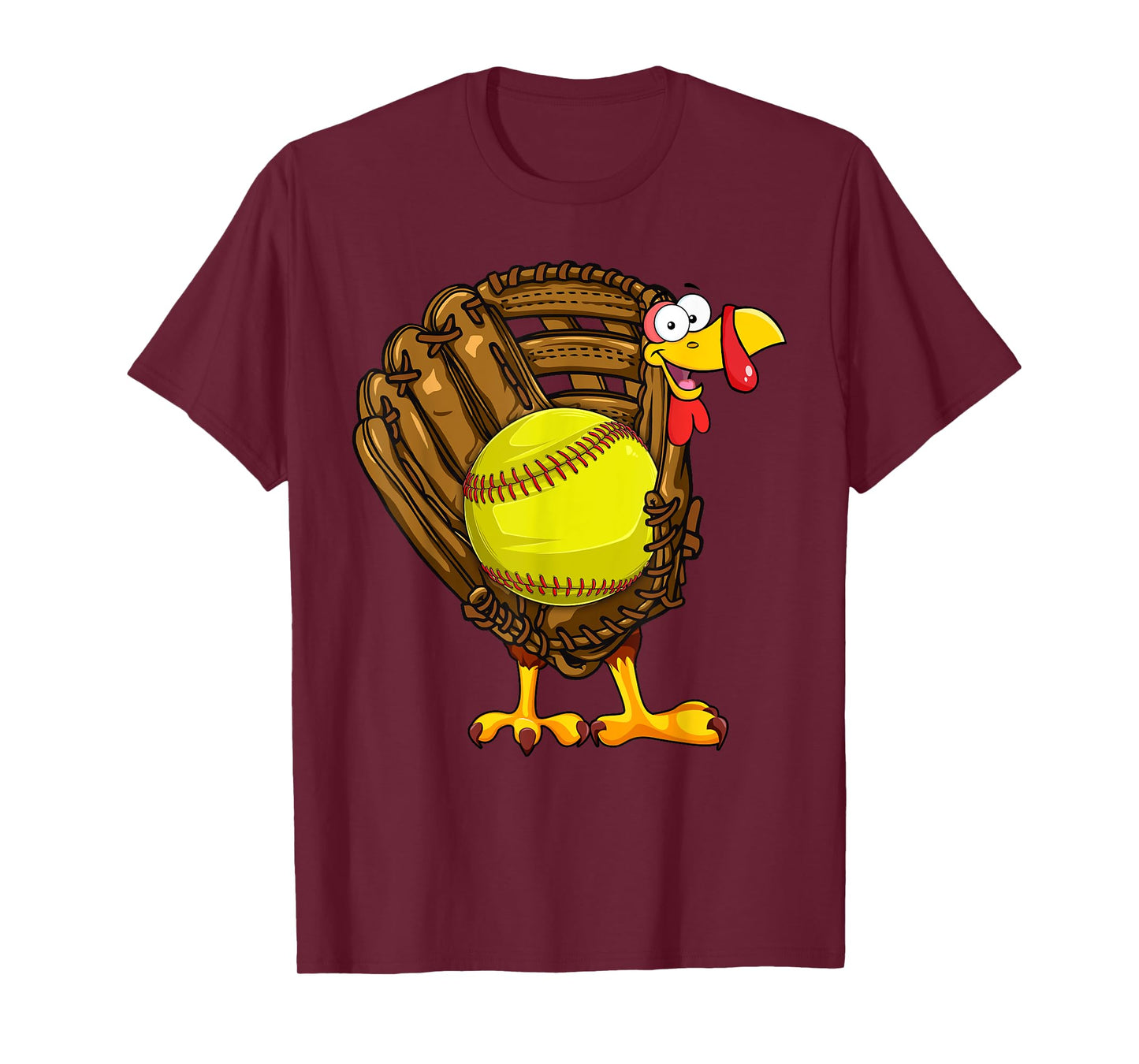 Funny Turkey Softball Glove Autumn Fall Vibes Thanksgiving T-Shirt