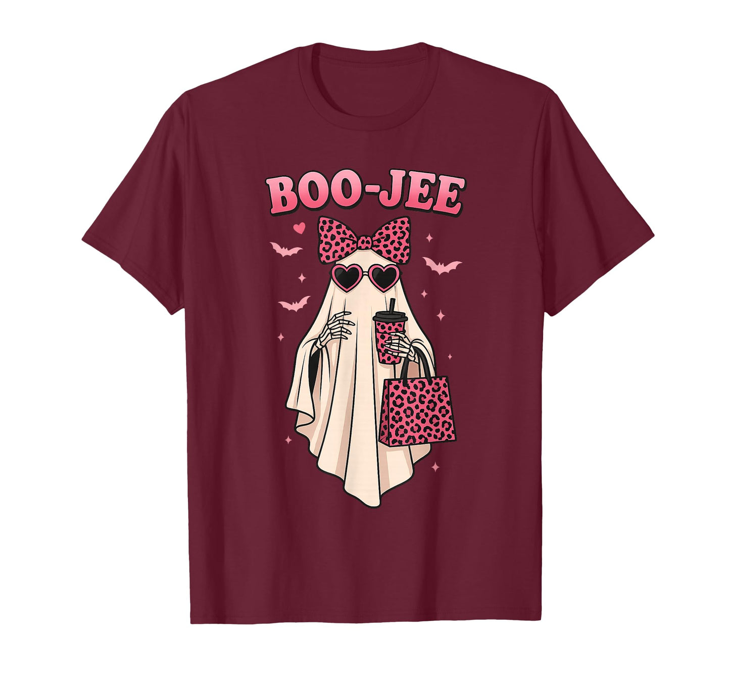 Coquette Leopard Ghost Coffee Boo JEE Halloween Boujee Ghost T-Shirt