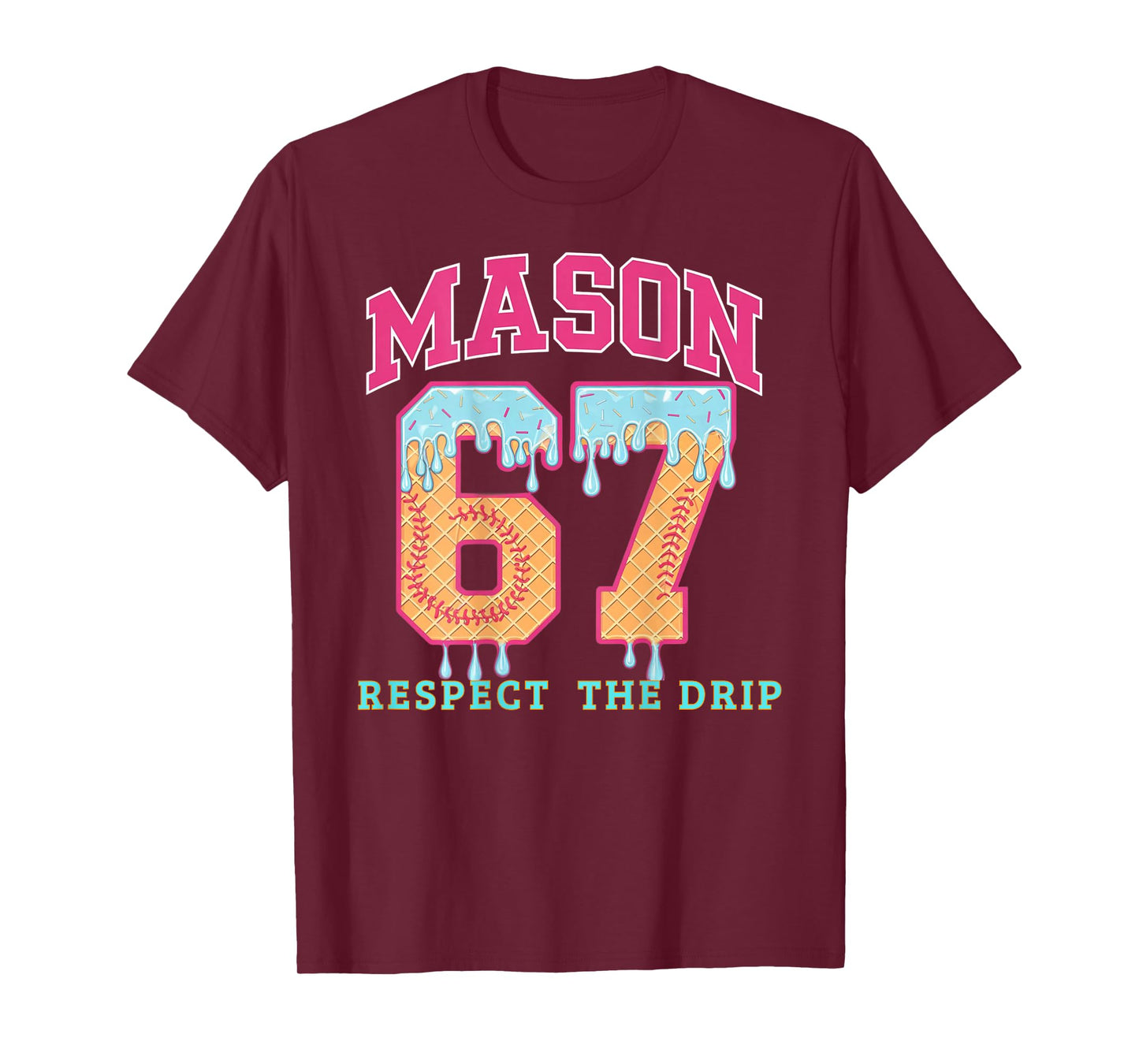 Six Seven Ice Cream 67 Funny Gen Alpha Mason Meme (On Back) T-Shirt
