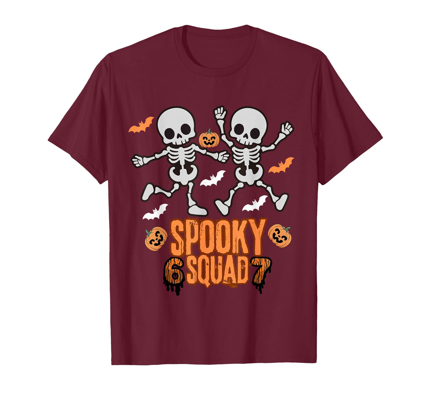 Funny 67 Spooky Squad 6 7 Numbers Six Seven Kids Skeleton T-Shirt