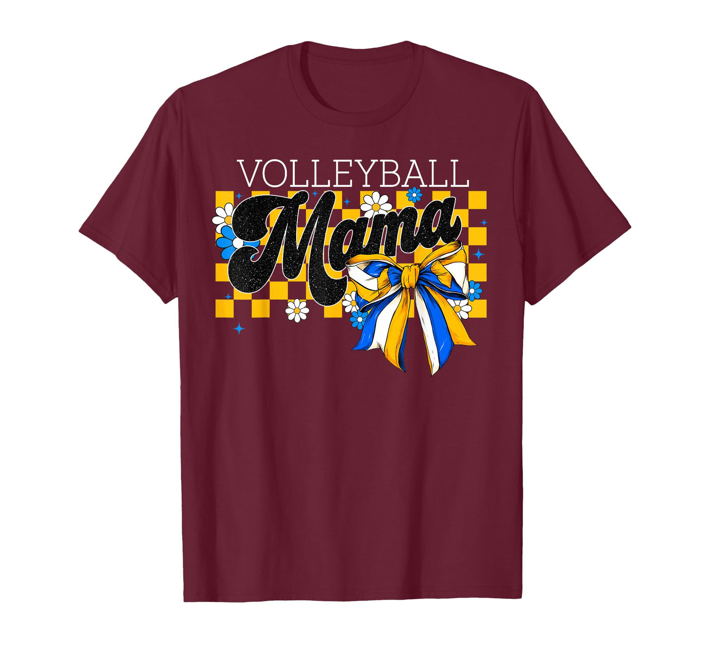 Volleyball Mama Mom Game Day Retro Flower Coquette Bow T-Shirt