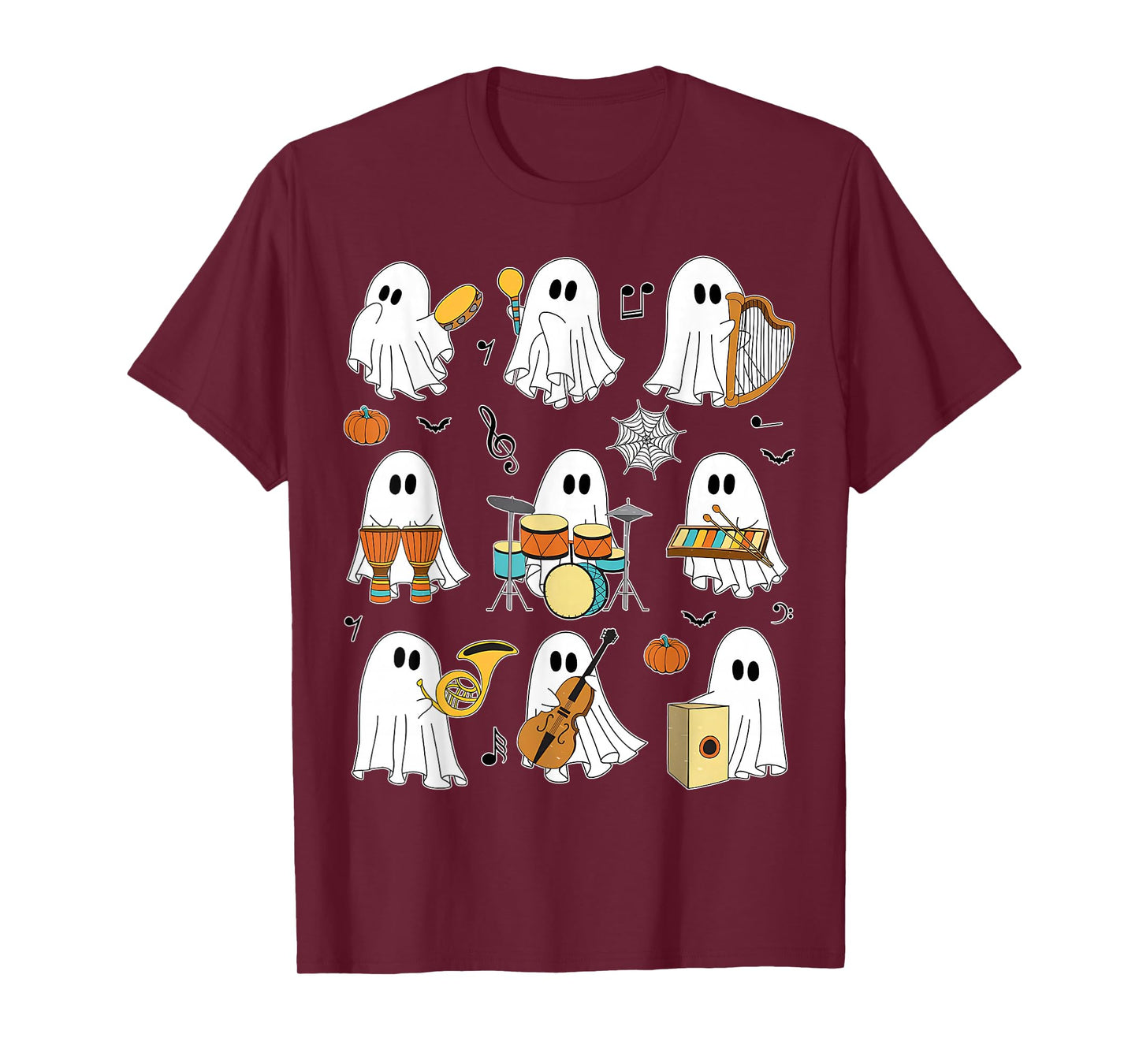 Funny Halloween Ghost Music Teacher Playing Instruments T-Shirt