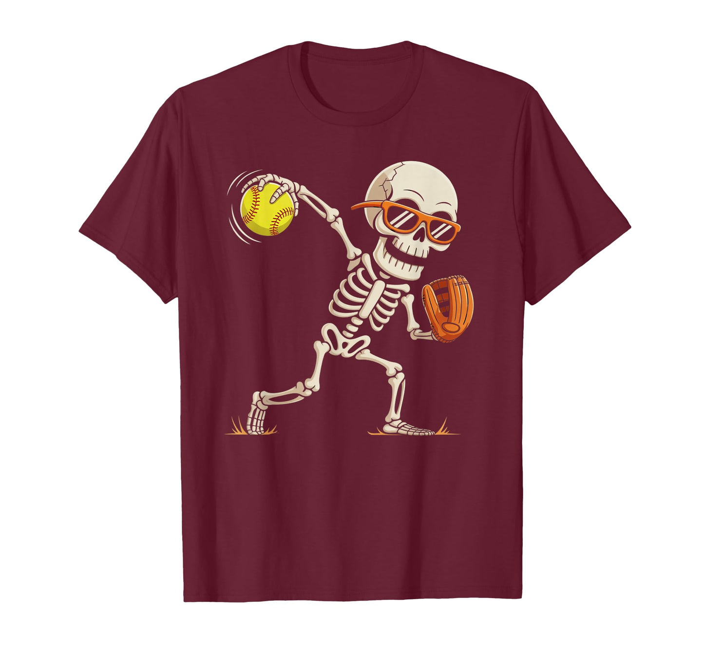 Skeleton Throwing Softball Halloween Sports Players Costume T-Shirt