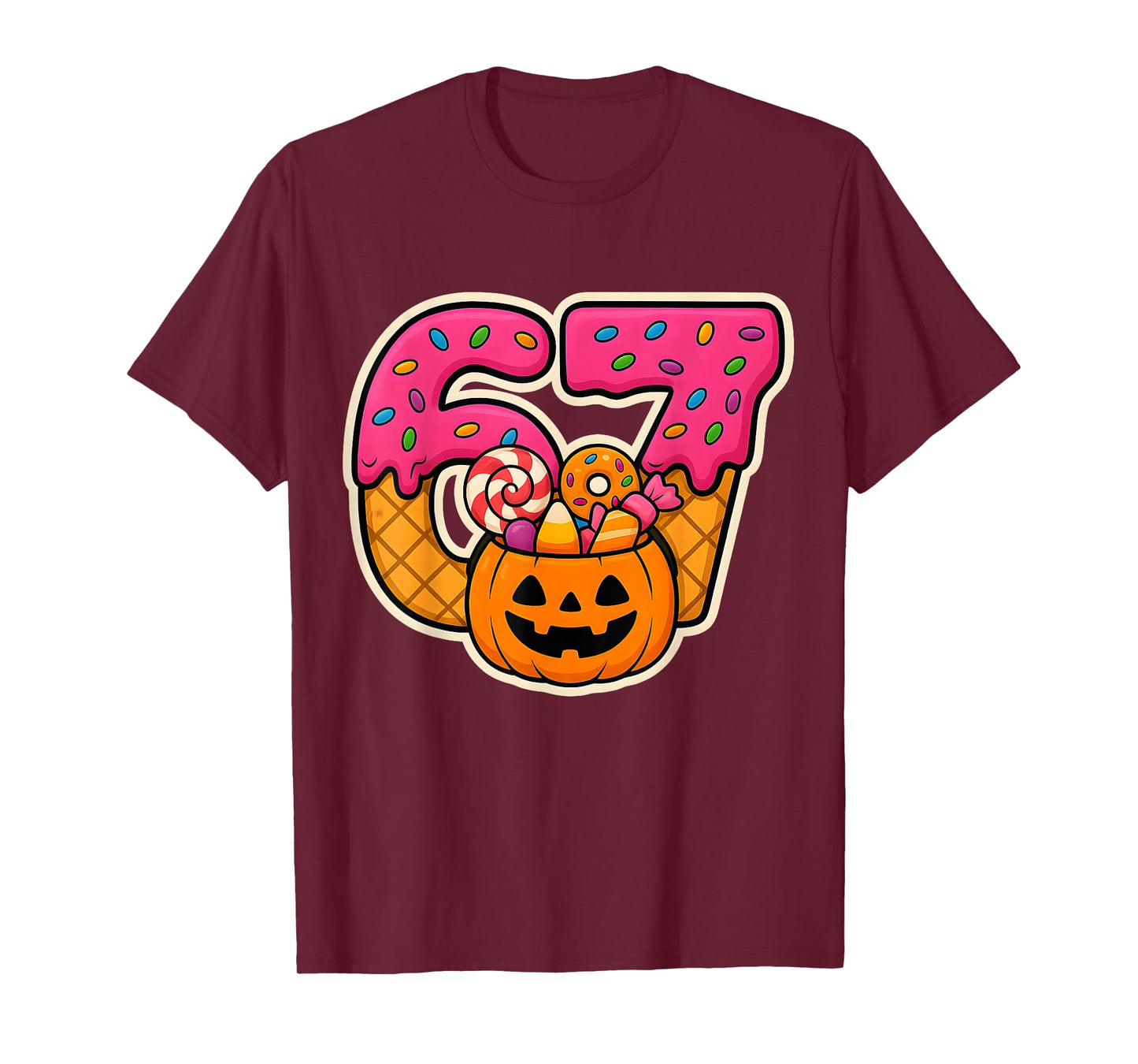 Funny Donut Number 67 Halloween Birthday Kids Candy Pumpkin T-Shirt