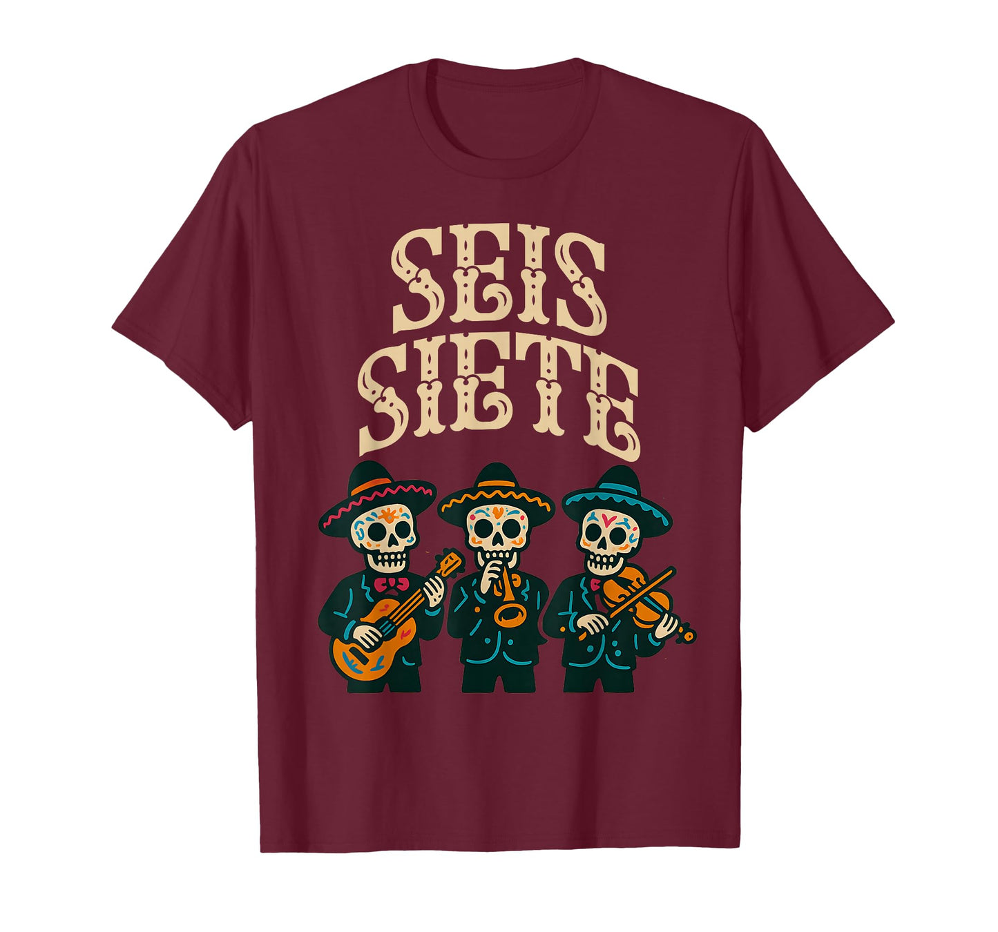 SEIS Siete Mexican Los Muertos Calaveras Sugar Skull 67 Boys T-Shirt