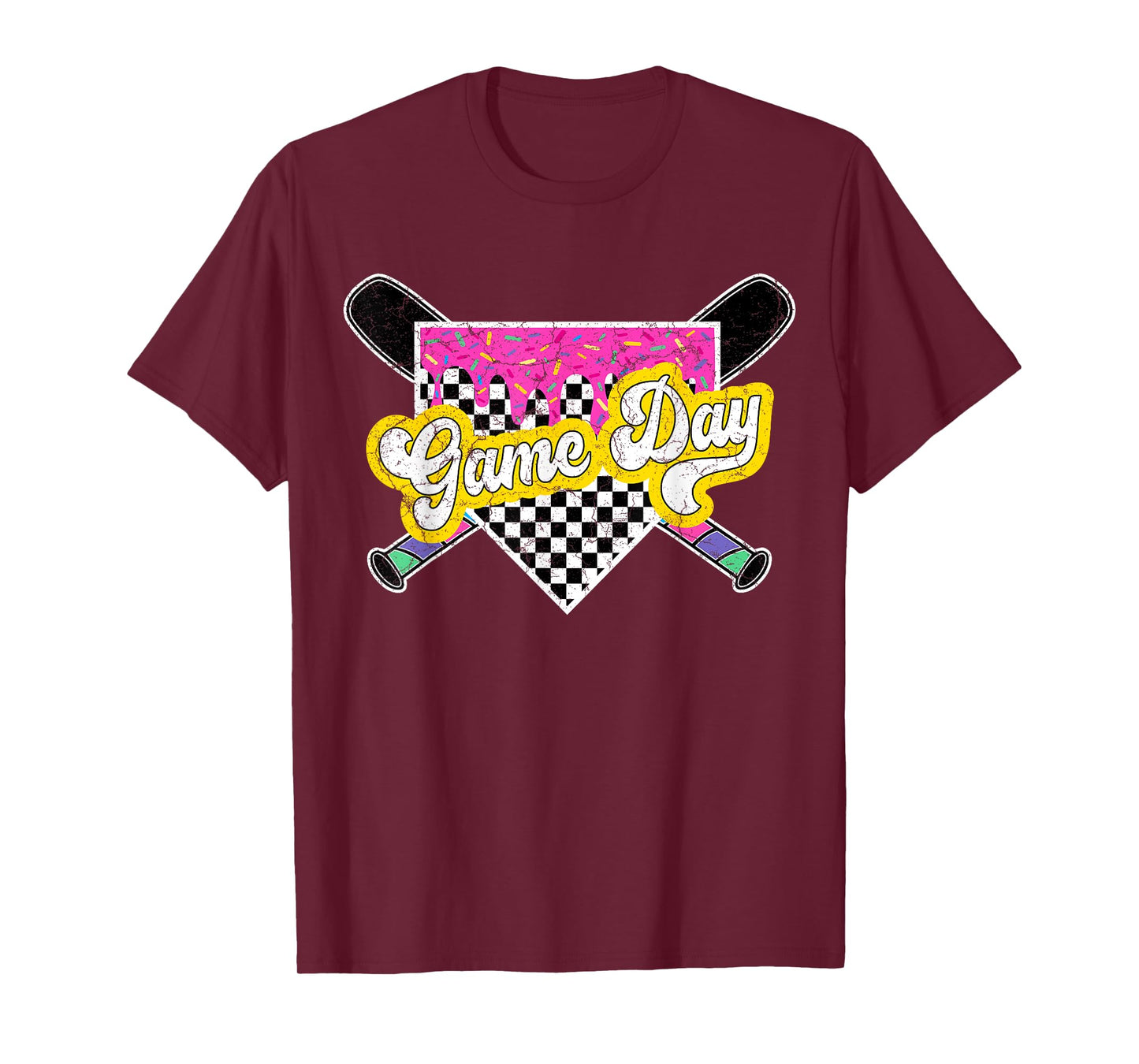 Game Day Checkered Baseball Ice Cream Drip for Boys Youth T-Shirt