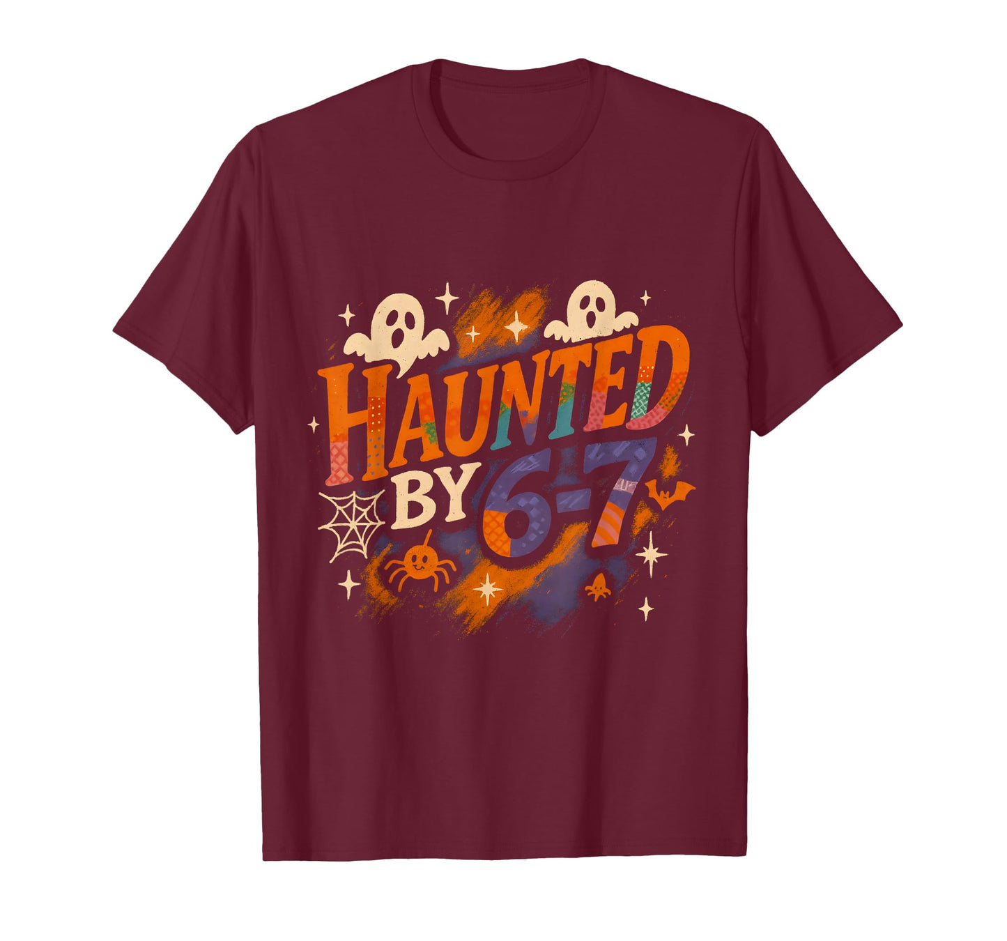 Haunted by 6-7 Funny Ghost Halloween Patchwork Design T-Shirt
