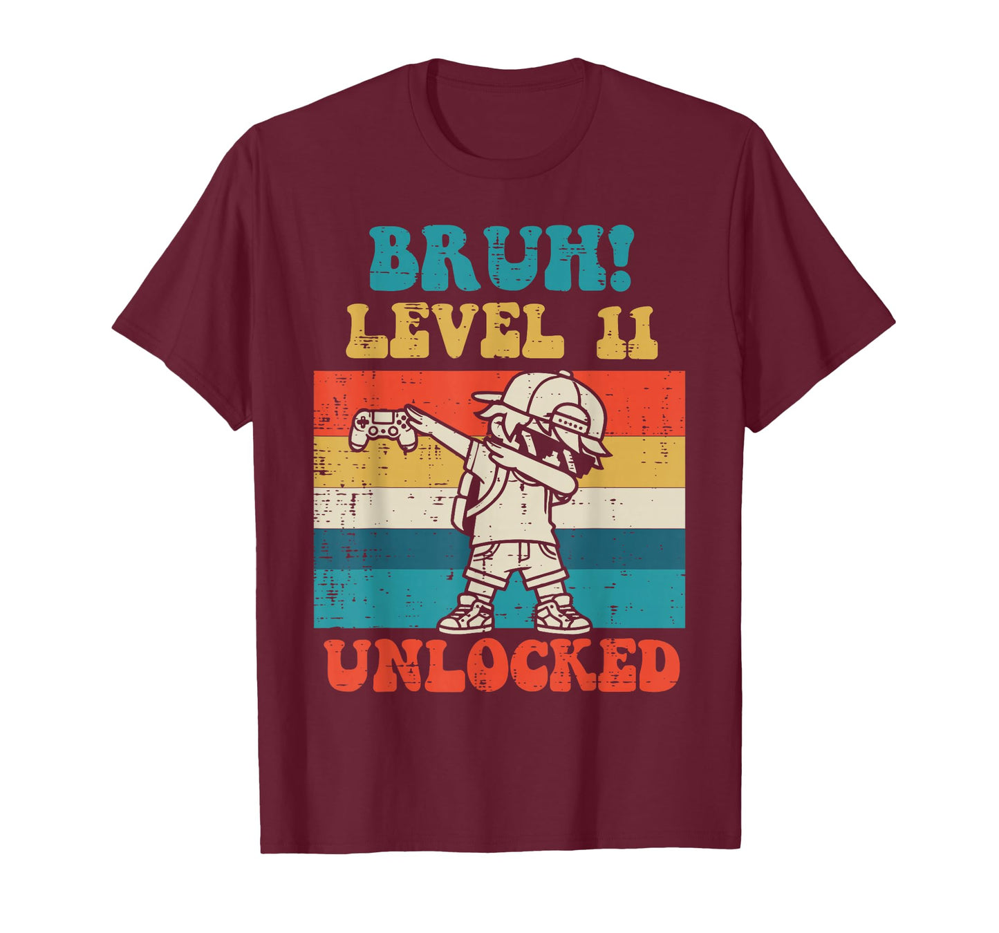 Bruh Level 11 Unlocked Gamer Dab Retro 11th Birthday Boys T-Shirt
