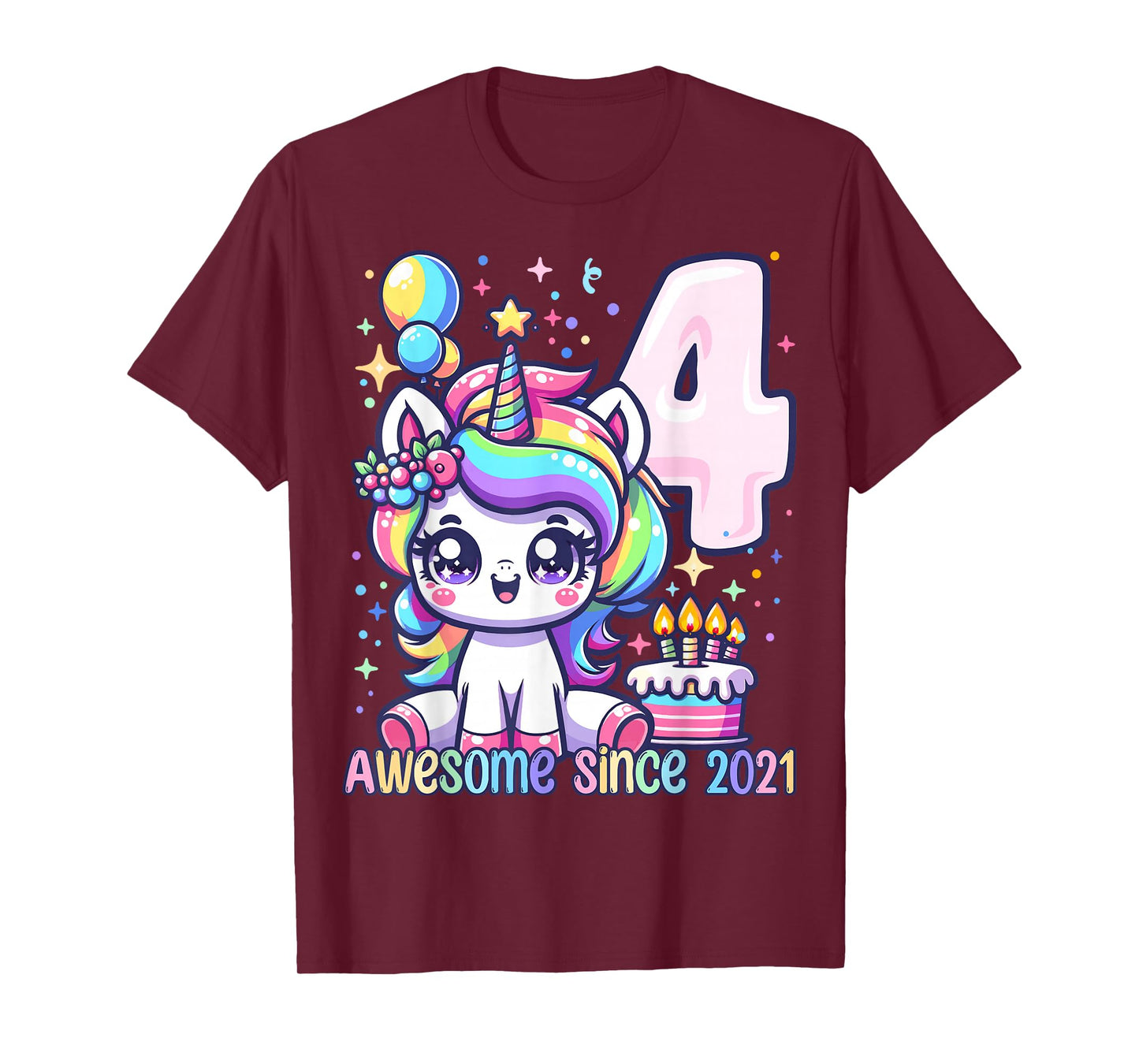 Unicorn 4th Birthday 4 Year Old Unicorn Party Girls Outfit T-Shirt