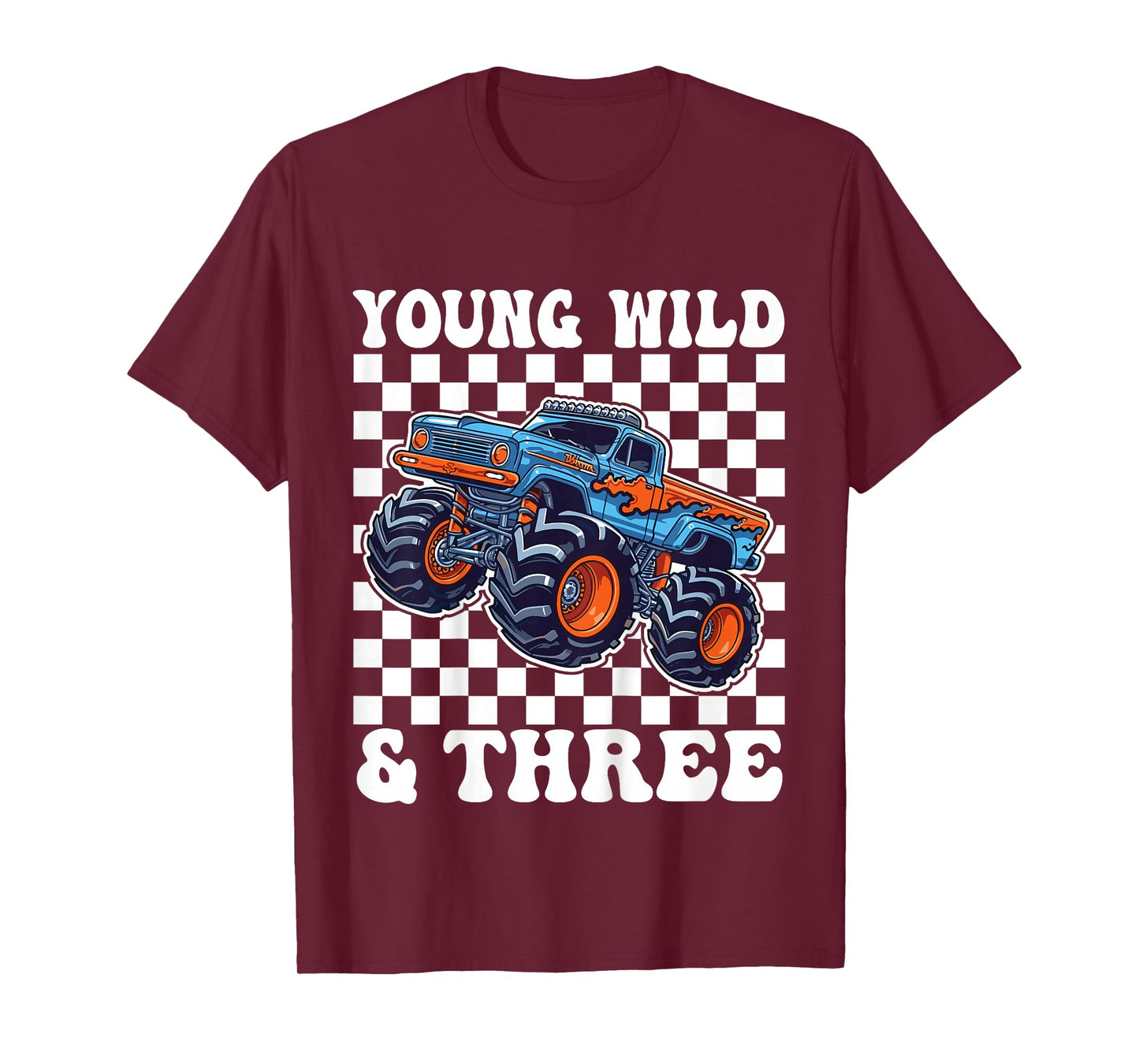 3rd Birthday Monster Truck Young Wild And Three 3 Year Old T-Shirt
