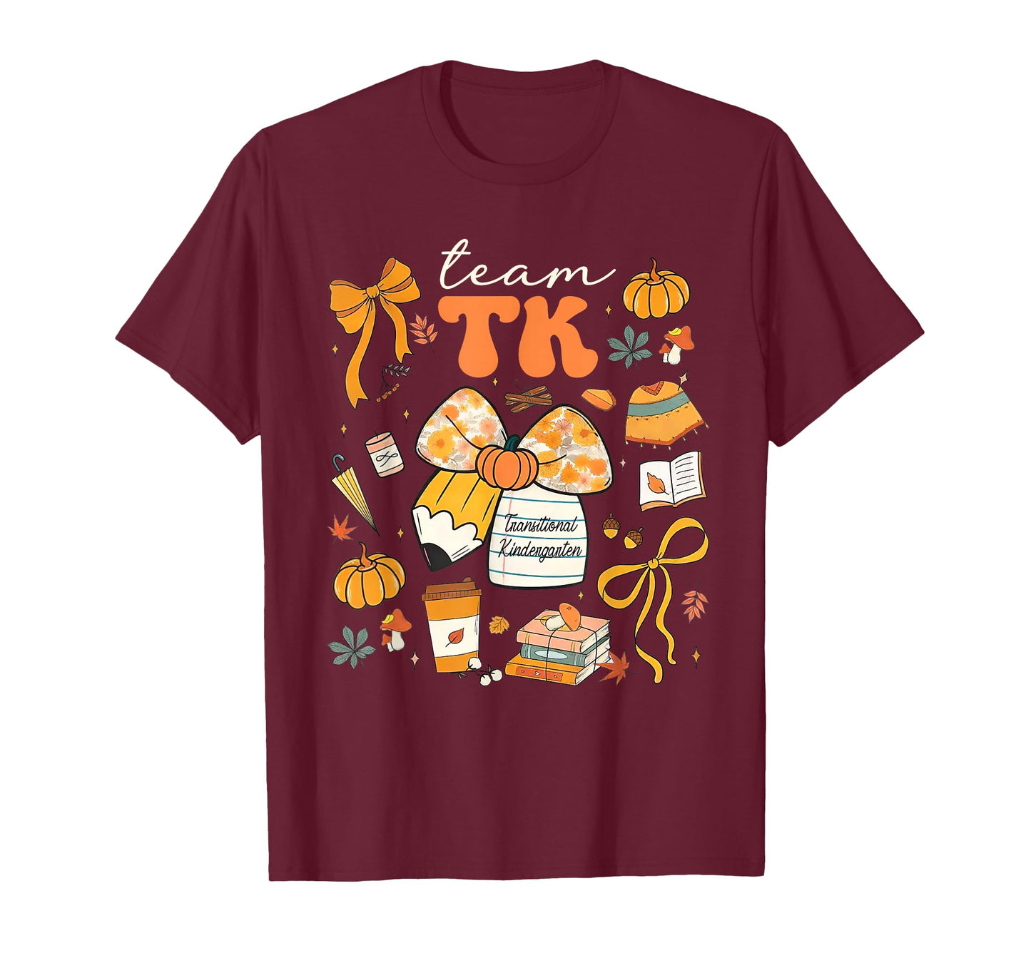 Team TK Crew Preppy Coquette Bow Pumpkin Fall TK Teacher T-Shirt