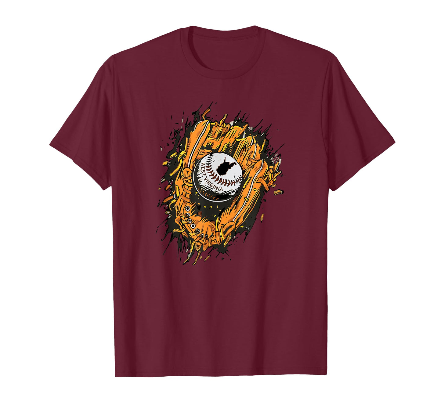 Distressed West Virginia Baseball Glove State Pride WV Fan T-Shirt