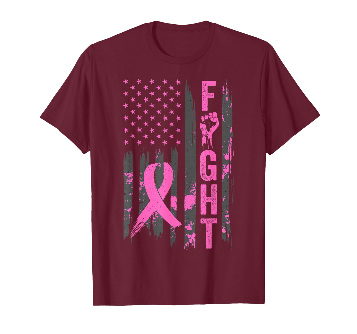 Fight USA Flag Breast Cancer Awareness Patriotic Pink Ribbon T-Shirt