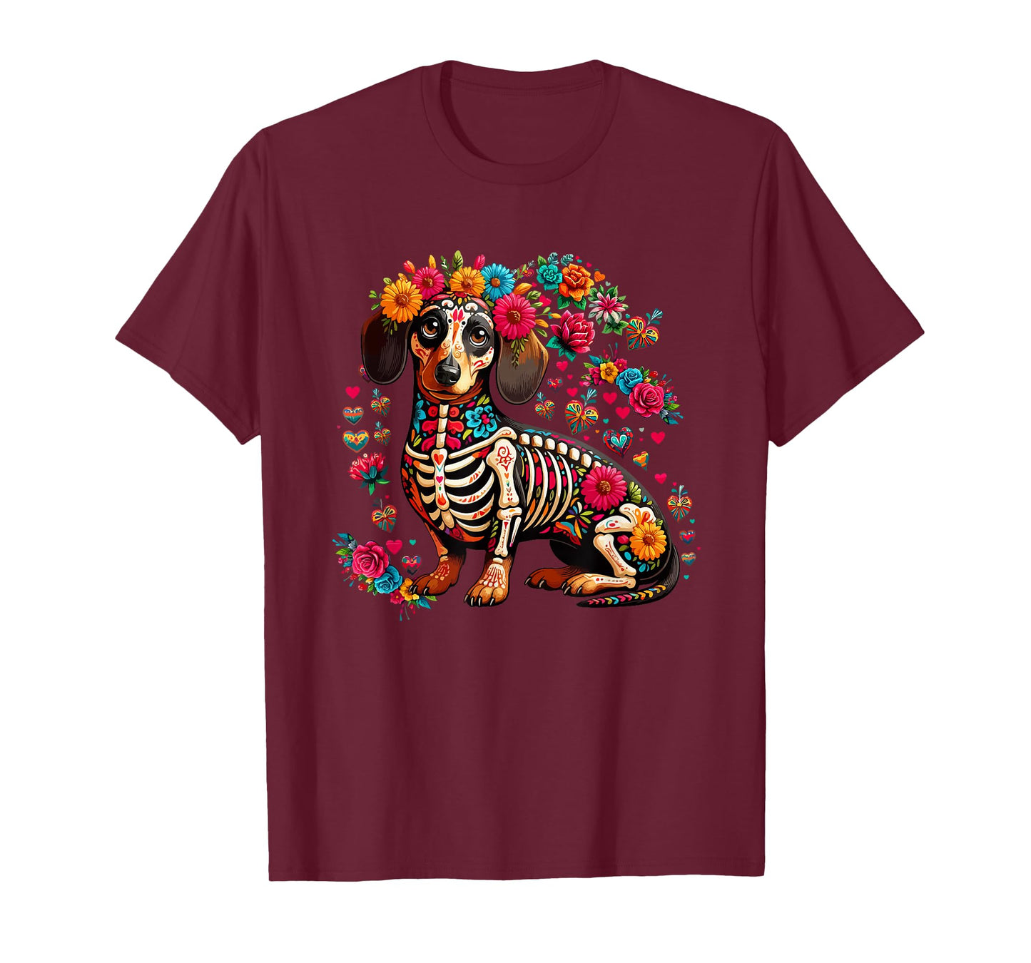Dachshund Floral Skeleton Dia De Los Muertos Mexican Lover T-Shirt