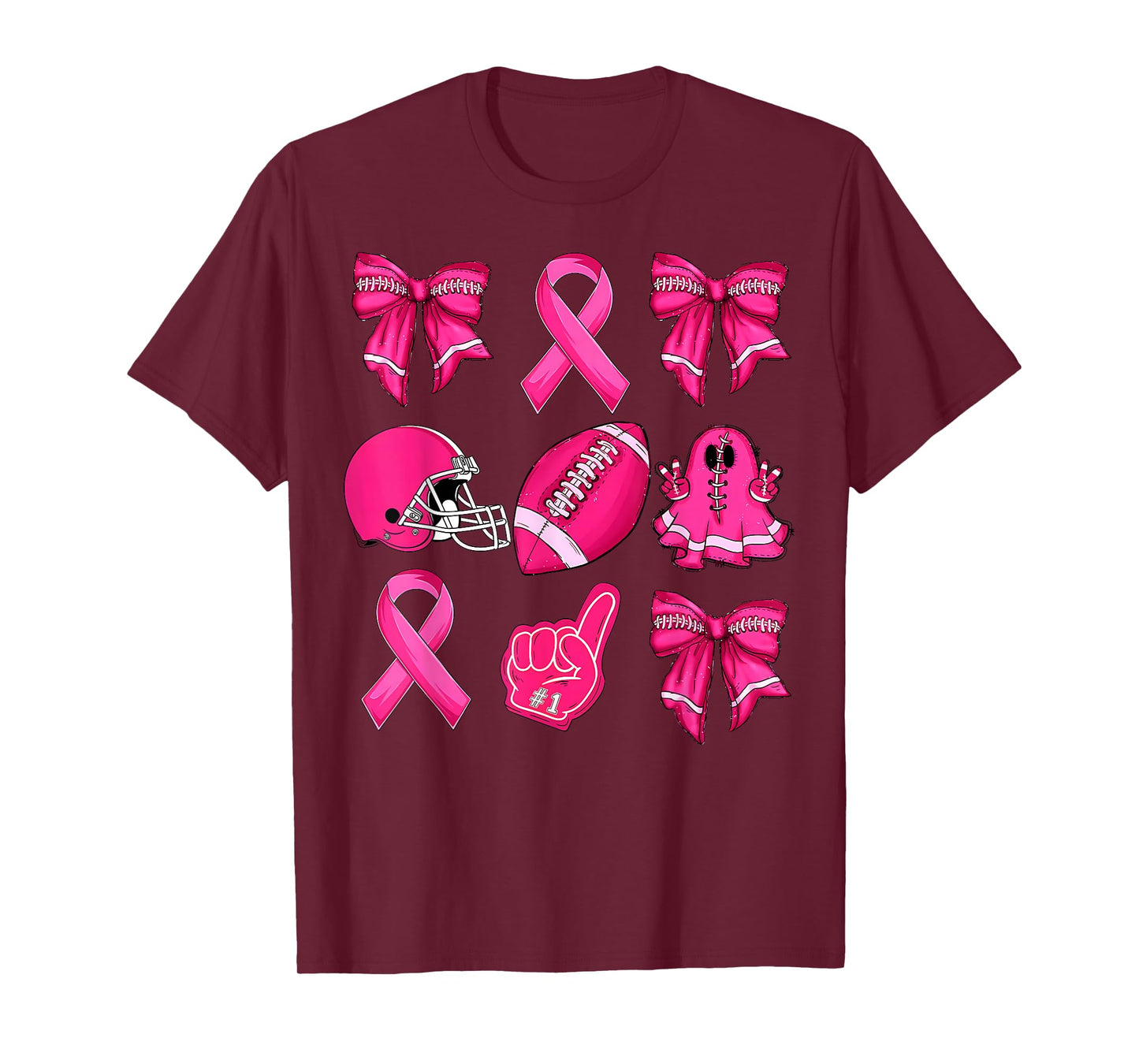 Football Game Day Ghost Halloween Breast Cancer Awareness T-Shirt