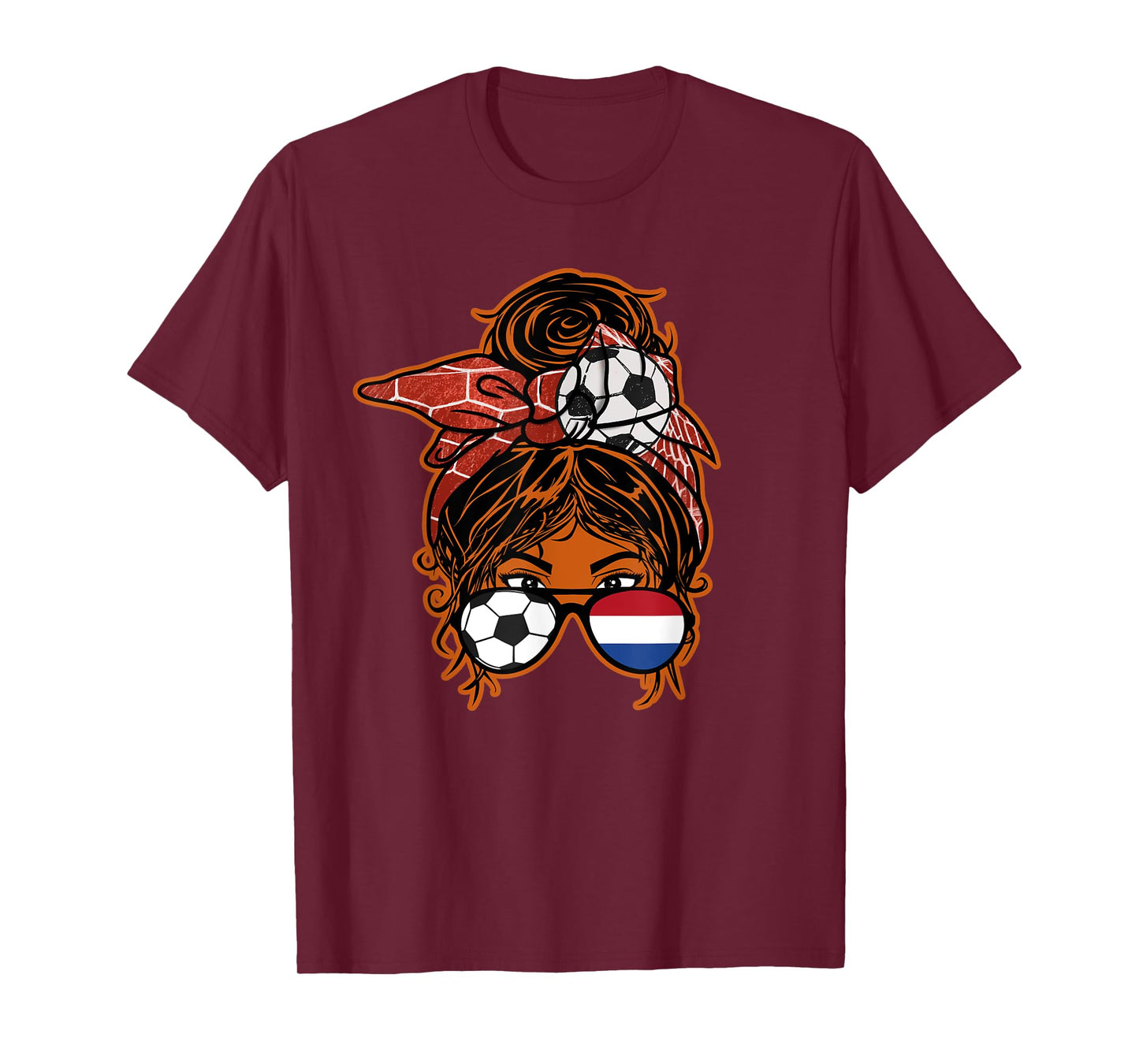 Messy Bun Hair Brown Skin Soccer Girl Netherlands Jersey T-Shirt