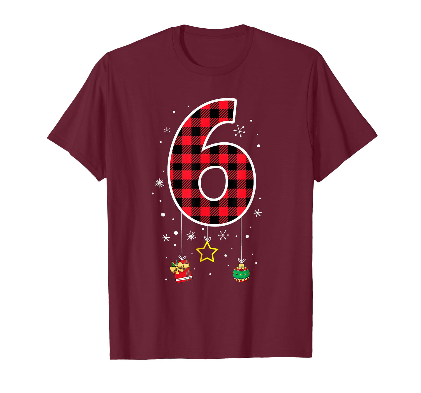 Number 6 Funny Meme Saying 6 7 Six Seven Christmas Red Plaid T-Shirt