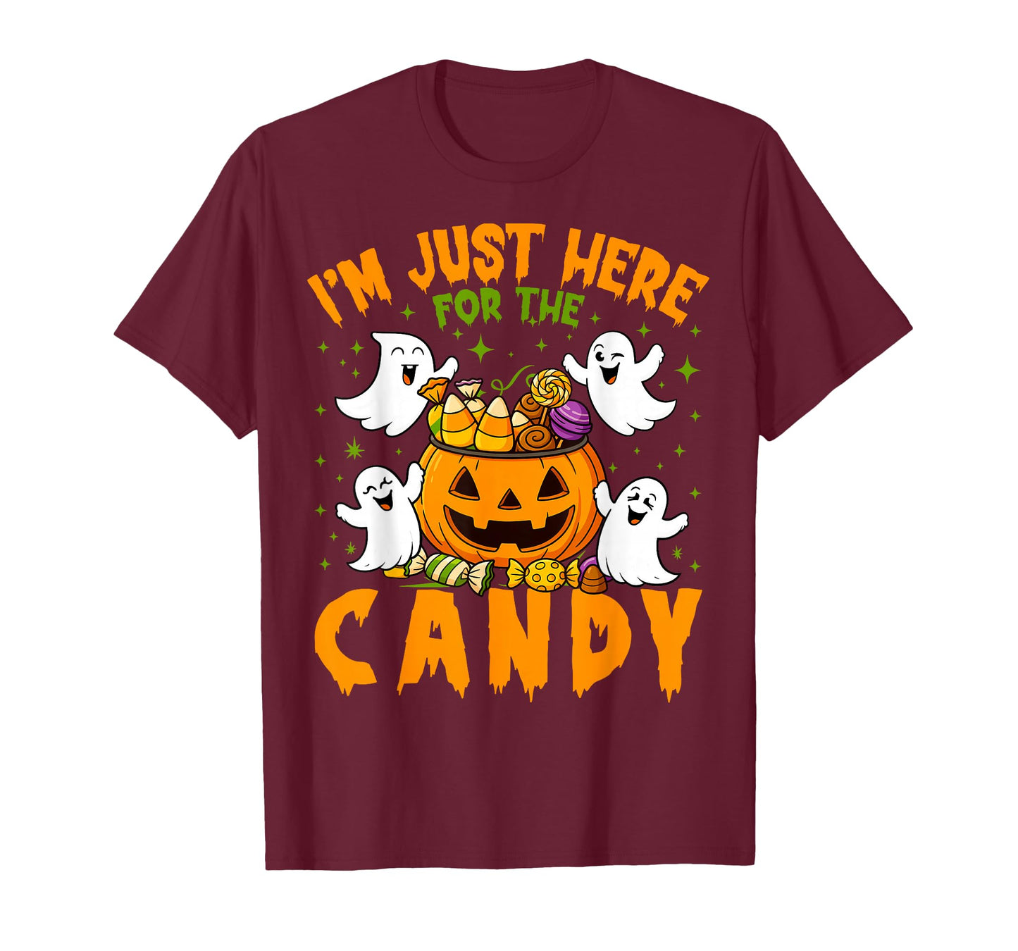 I'm Just Here for The Candy Funny Ghost Halloween Boys Girls T-Shirt